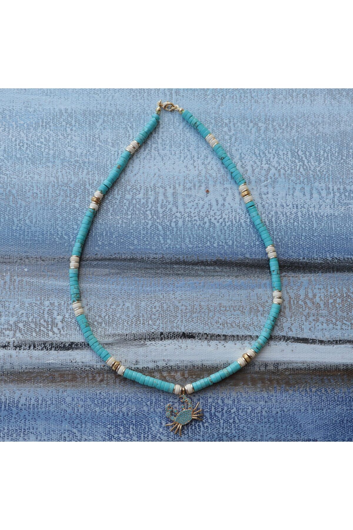 B Design jewelry Noa Yengeç Turkuaz Taşı Lav Taşı ve Jade Taşlı Kolye