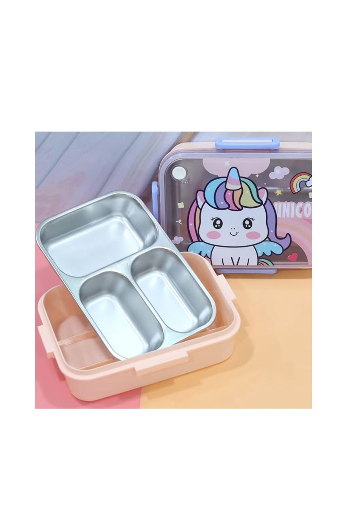 Bisbell-2-Part Partition Lunch Box with Spoon Set,BPA-Free Food Storage Container,BB3056 2