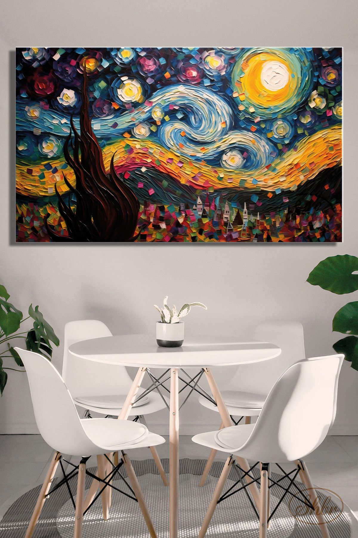 Şehber Tekli, Yatay, Kanvas, Dekoratif, Duvar, Tablosu , Yıldızlı Gece, Vincent Van Gogh,