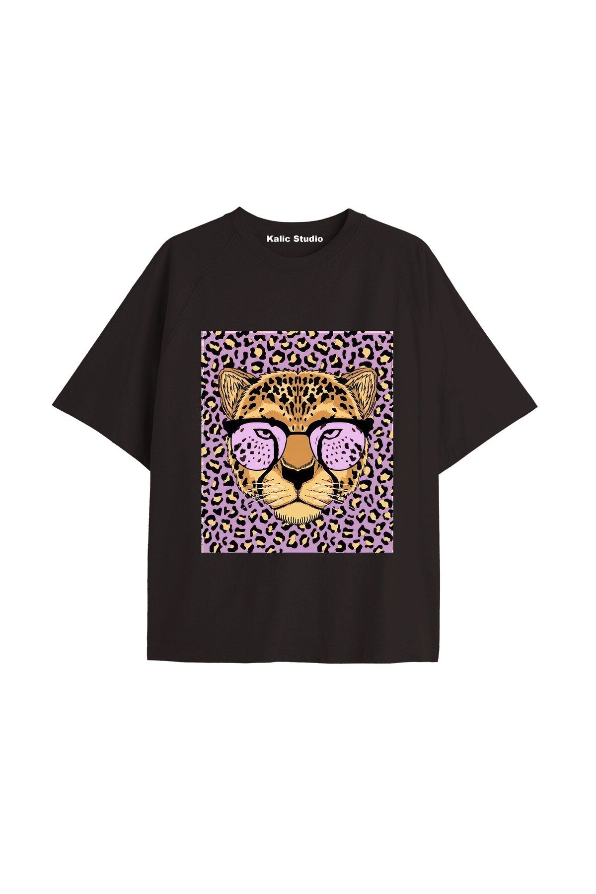 Kalic Studio Y2k vintage Leopar Baskılı Sİyah T-shirt KOD 177