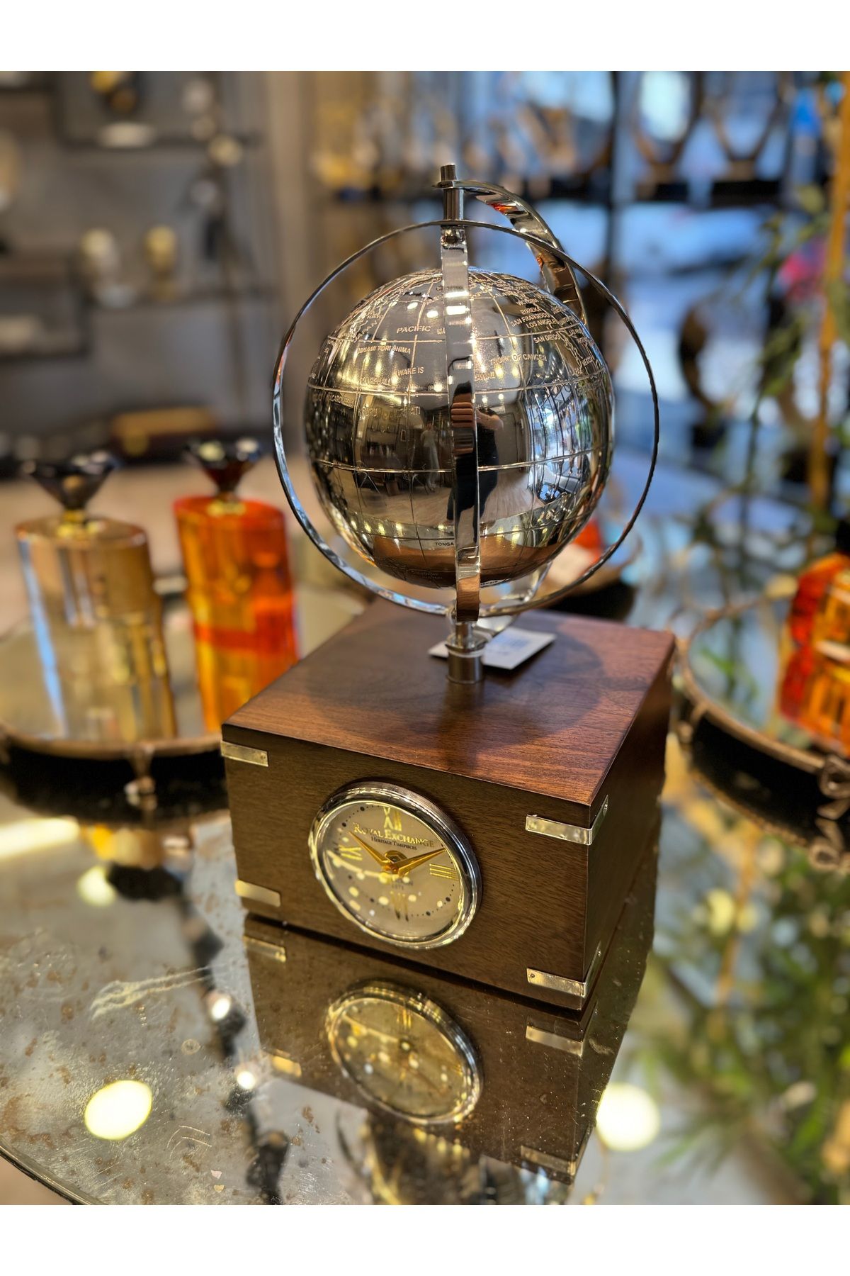 hediye ESTERHOMEDECOR Ahşap gövdeli masa üstü metal saat