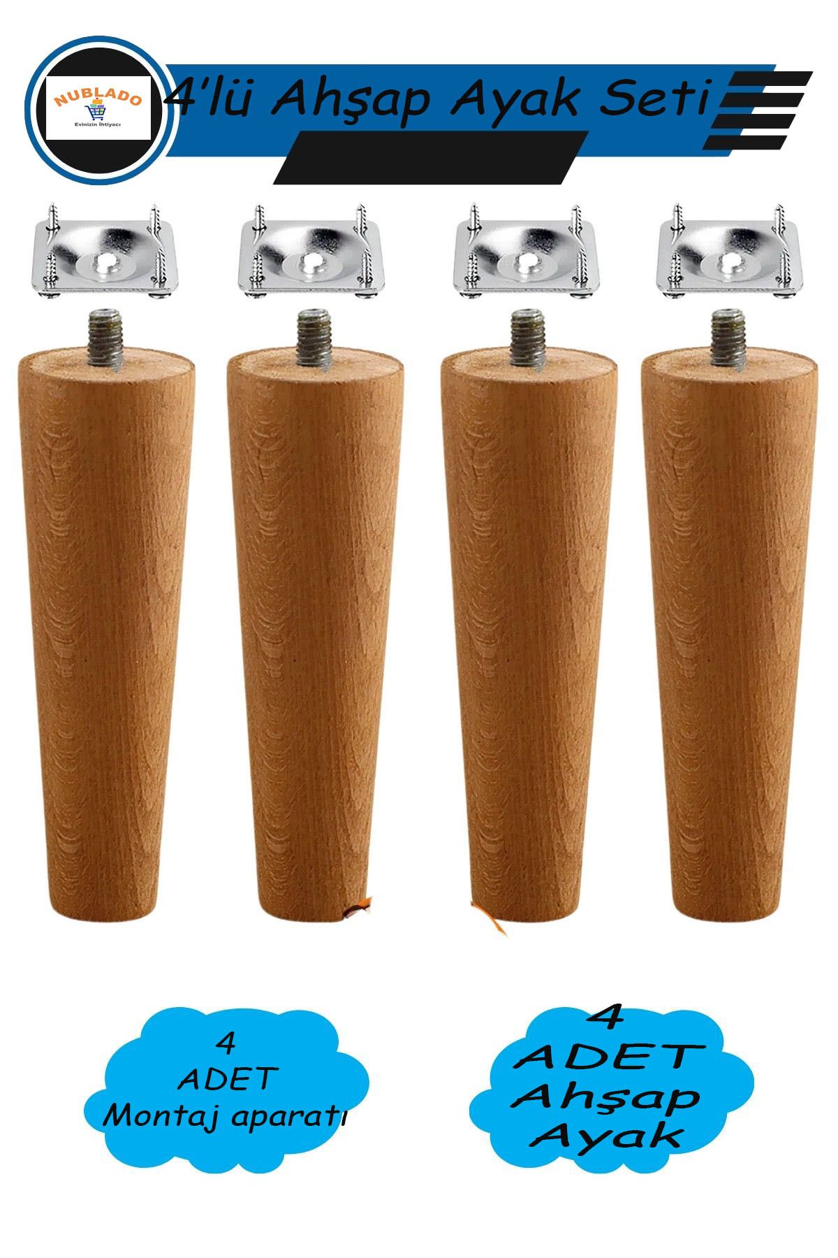 nublado Ahşap Ayak (12 CM) 4'lü Set Bağlantı Aparatlı Mobilya Koltuk Kanepe Ayağı Ayakları M8 Civatalı