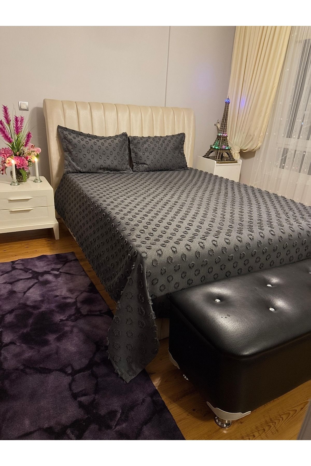 d'niss home touch of nature in your home Ponpon Desenli 3 Parça Çift Kişilik Yatak Örtüsü