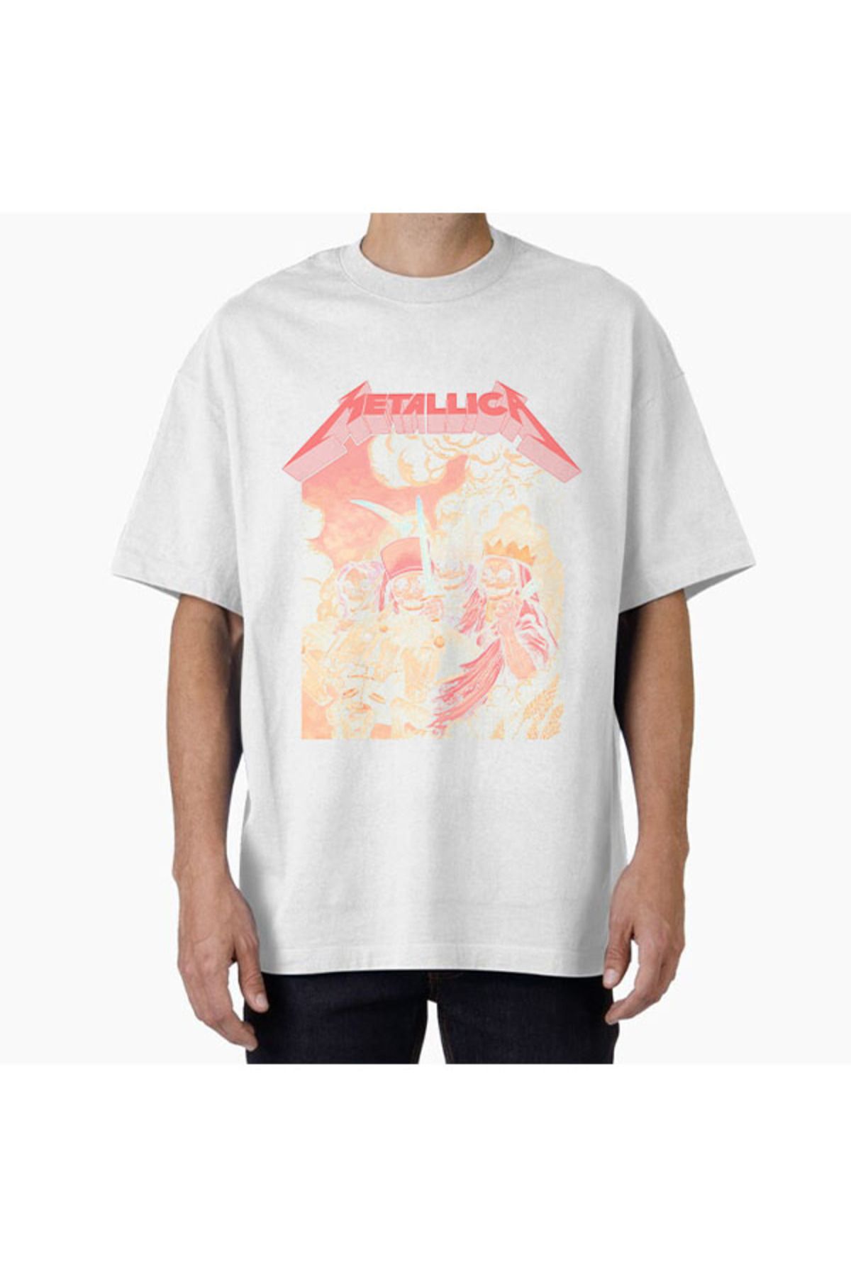 COMVİCHO Unisex metallica4 Tasarım Baskılı Oversize T-Shirt