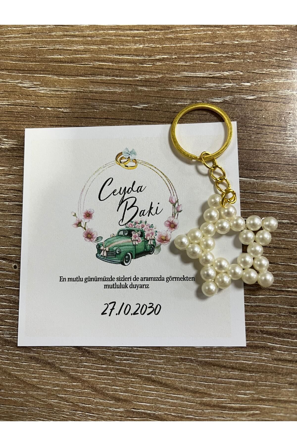 HEN GSM kisisellestirilebilir kart 15 adet inci yıldız anahtarlık nikah düğün kına nişan sünnet hafizlik