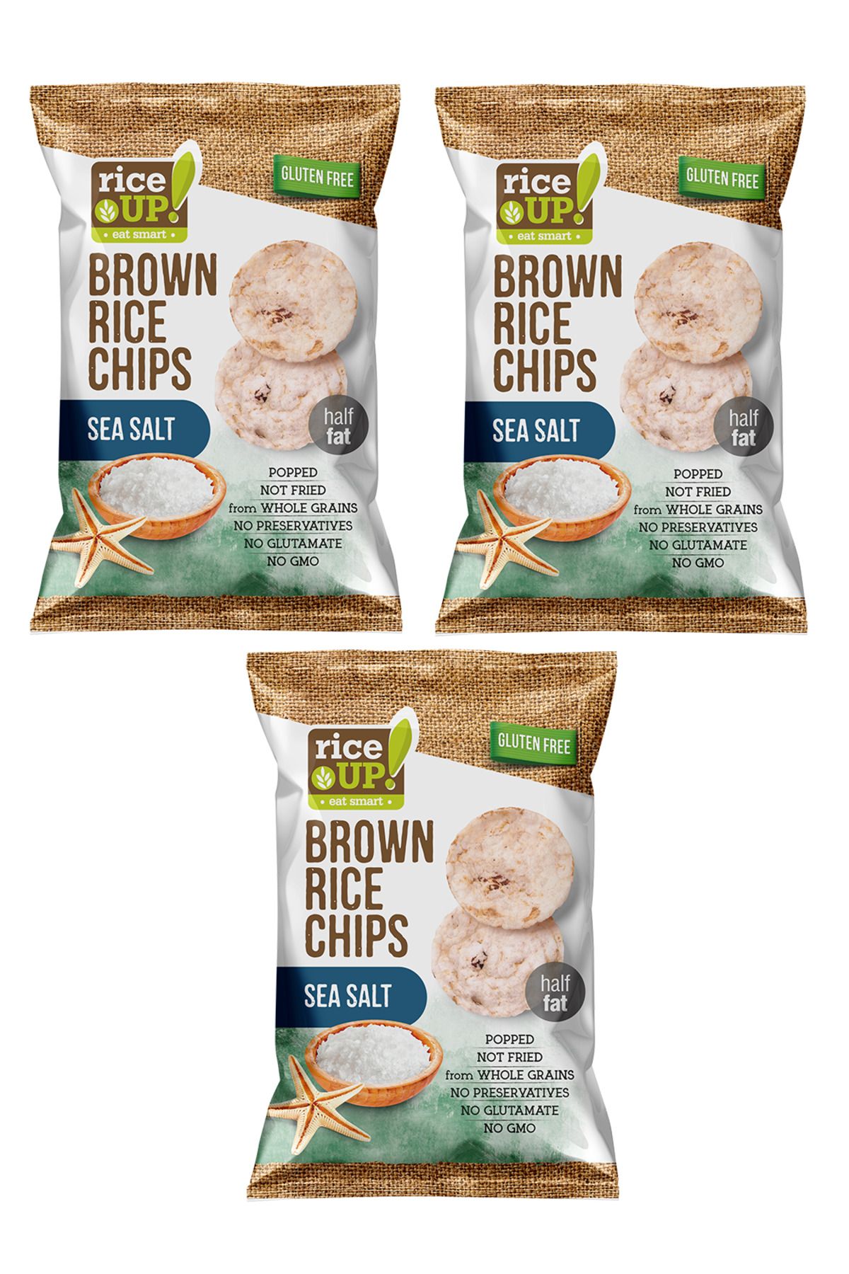 Rice Up 3 Adet Glutensiz Sea Salt, Brown Rice Chips 60g