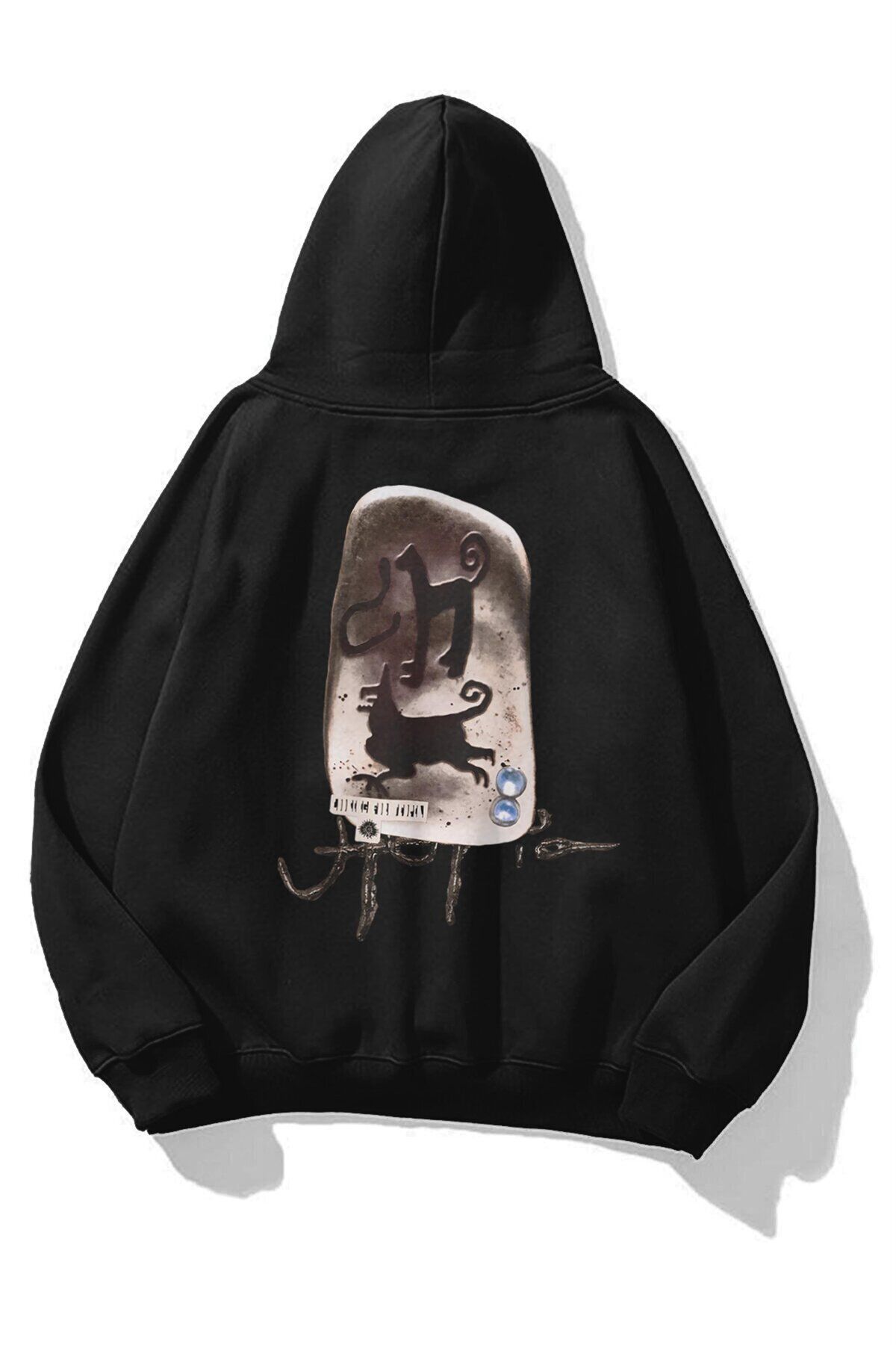 Boi Unisex Utopia Ancient Inscriptions Travis Scott Sweatshirt Hoodie Siyah