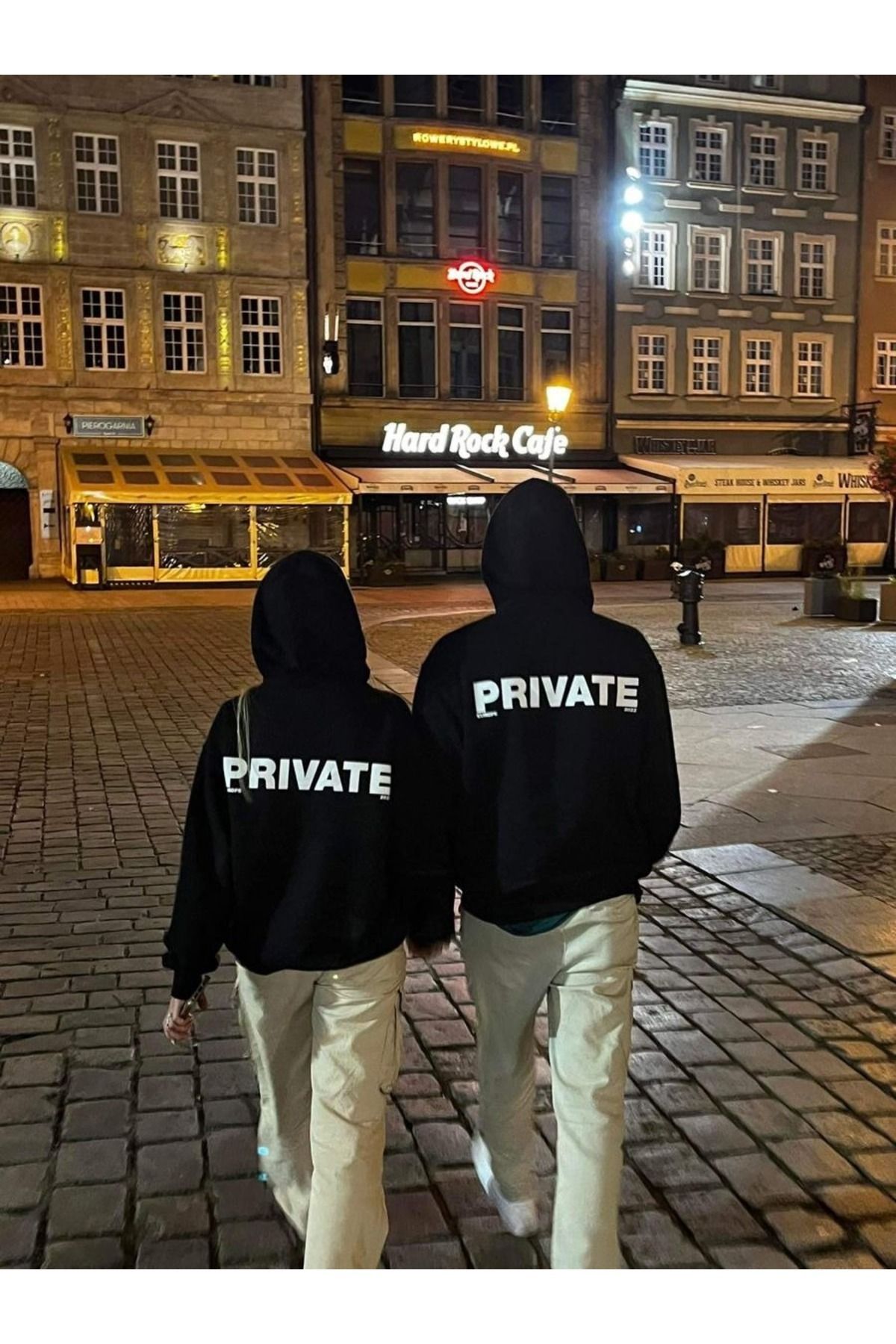 Boi Private Yazılı Çift Kombin - Siyah Baskılı Oversize Kapüşonlu Sweatshirt