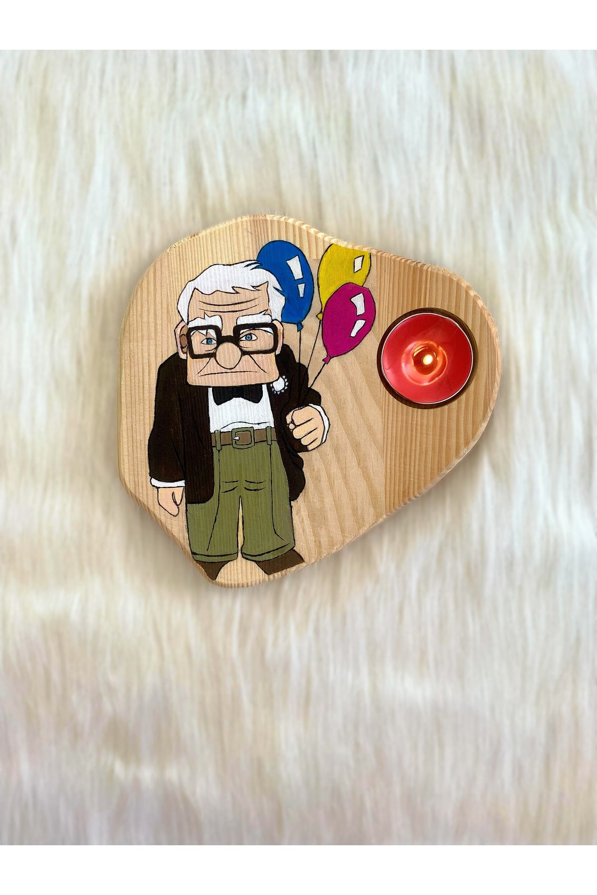 Kiki Sanat Atölyesi El Yapımı Ahşap Mumluk