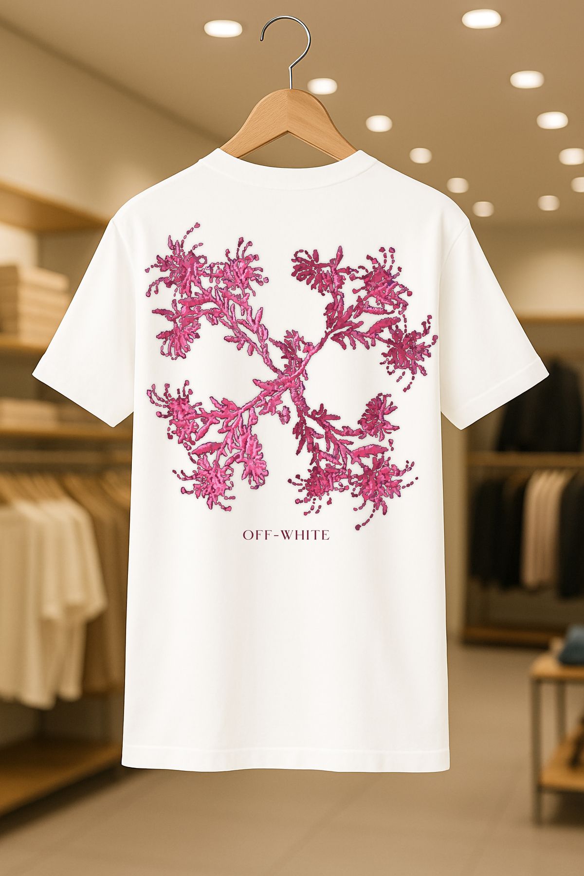 SELF CONTROL Off-White Pembe Oversize Unisex %100 Pamuklu Nefes Alan Kalin Kumaşlı T-Shirt