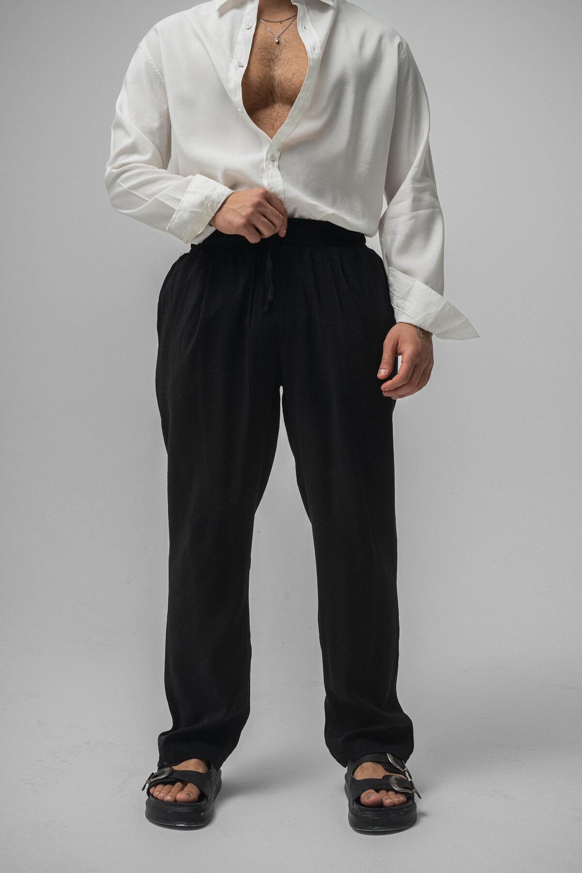 OUTFİT MAN Erkek Lyocell Kumaş Baggy Pant. Siyah