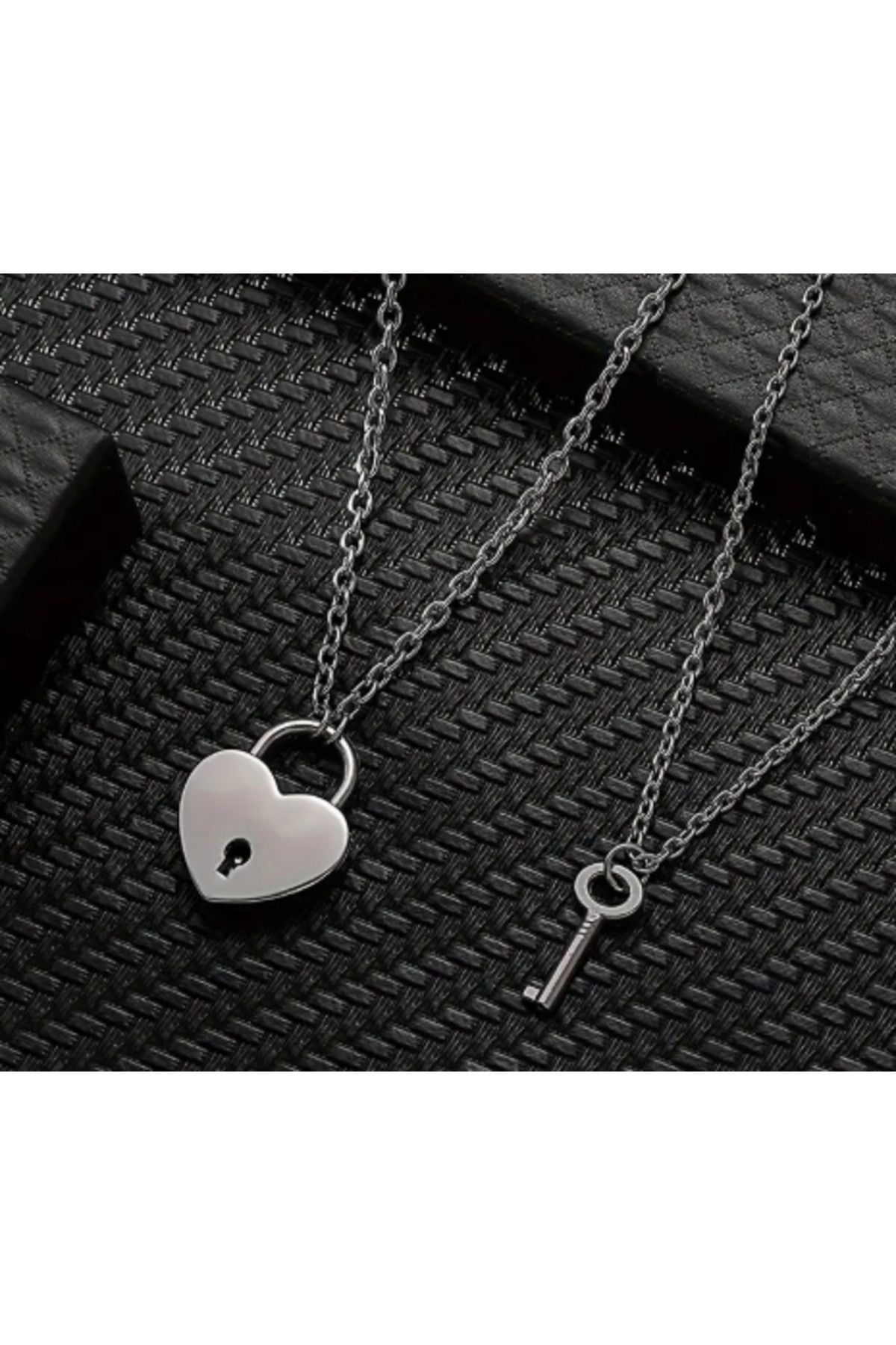 SE Jewellery Collection Selin Ersoy Kalp Kilit & Anahtar Çift Kolye Seti – Açılabilir Gümüş Renk Aşk Sembolü