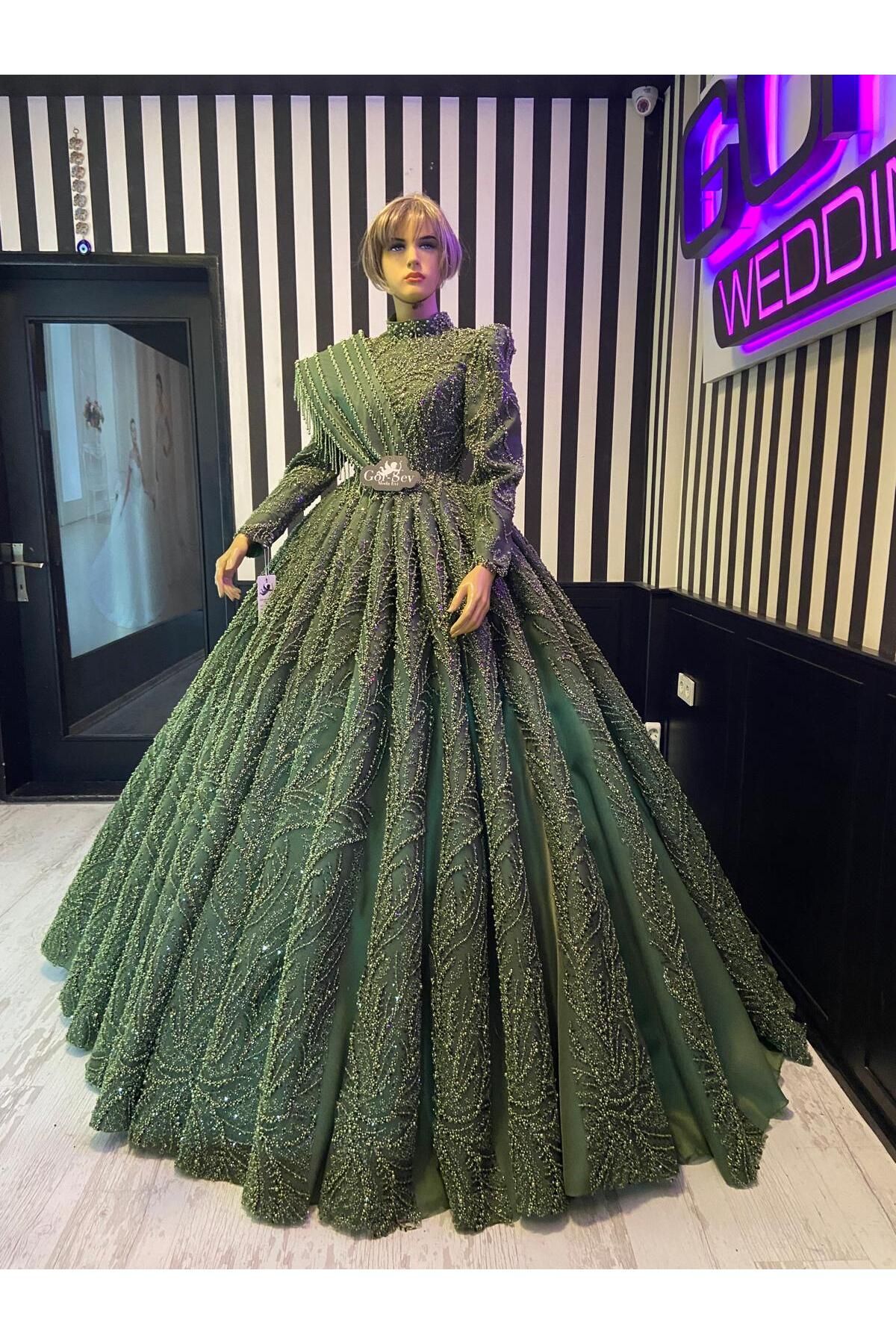 EKY GÖR SEV WEDDING DRESS YEŞİL TESETTÜR NİŞANLIK