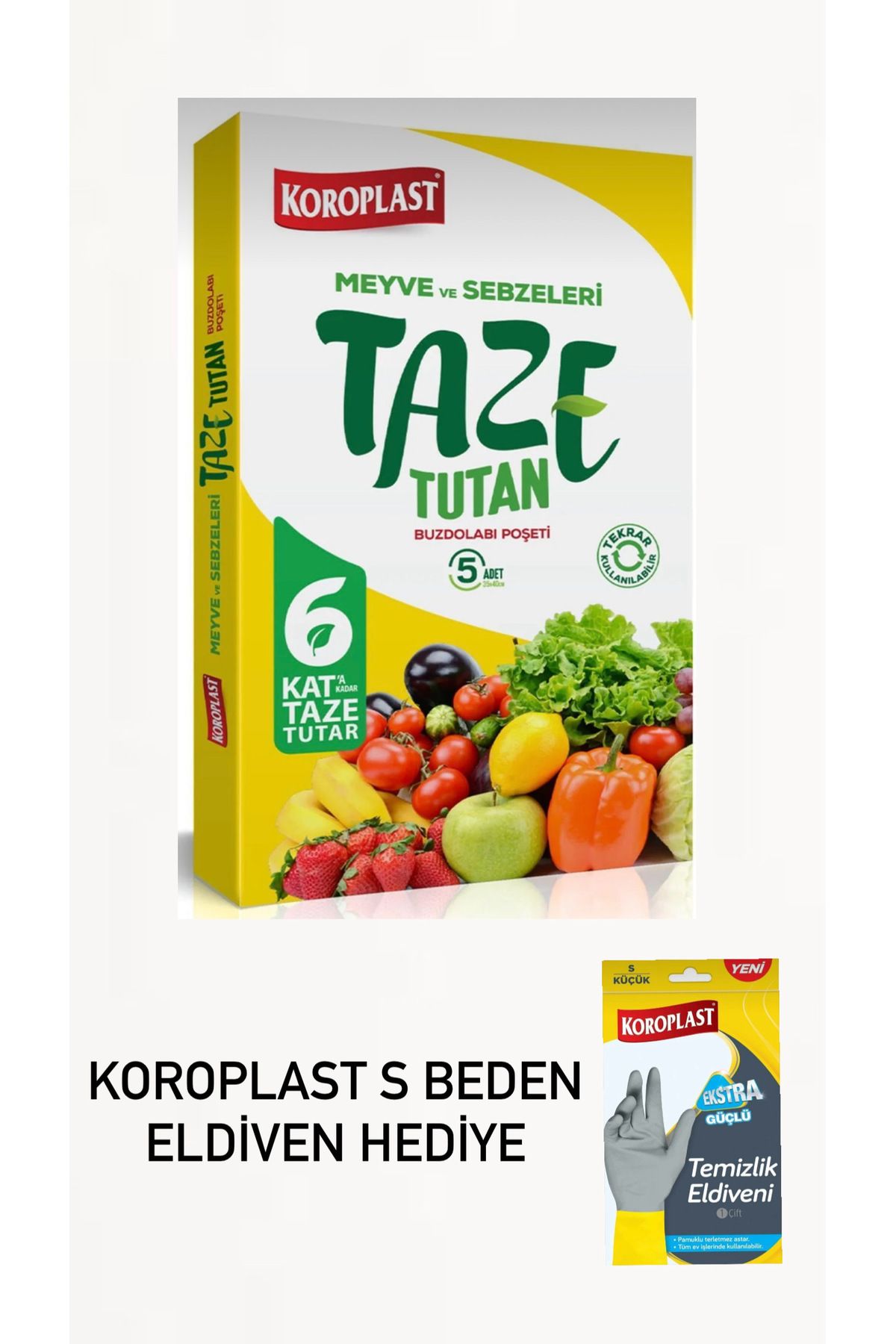 Koroplast taze tutan 1 paket (5 adet) - koroplst ekstra güçlü eldiven S beden hediye