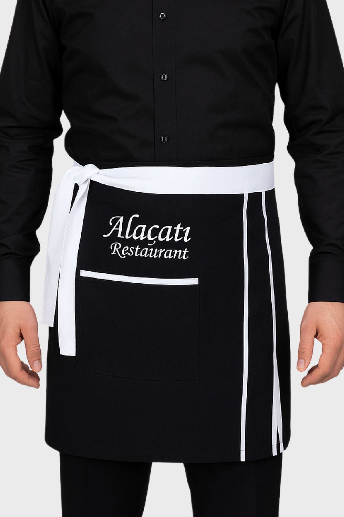 Üniformanya İsim Hediyeli Cepli Siyah Beyaz Garson Önlüğü Unisex Kurumsal Restaurant Cafe Komi Şef Aşçı Önlük