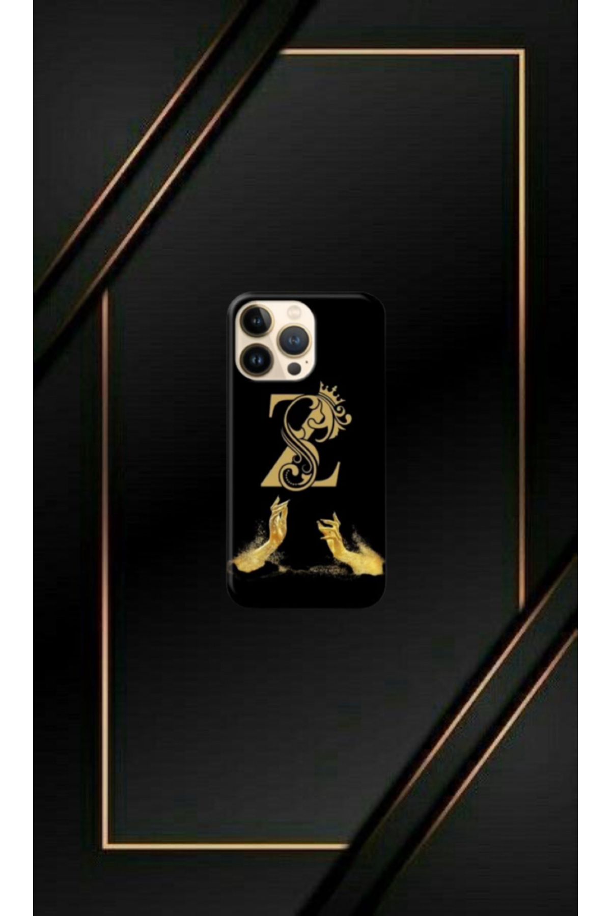 cover shopp Siyah Desenli Gold Z Harfi 14 Pro Max
