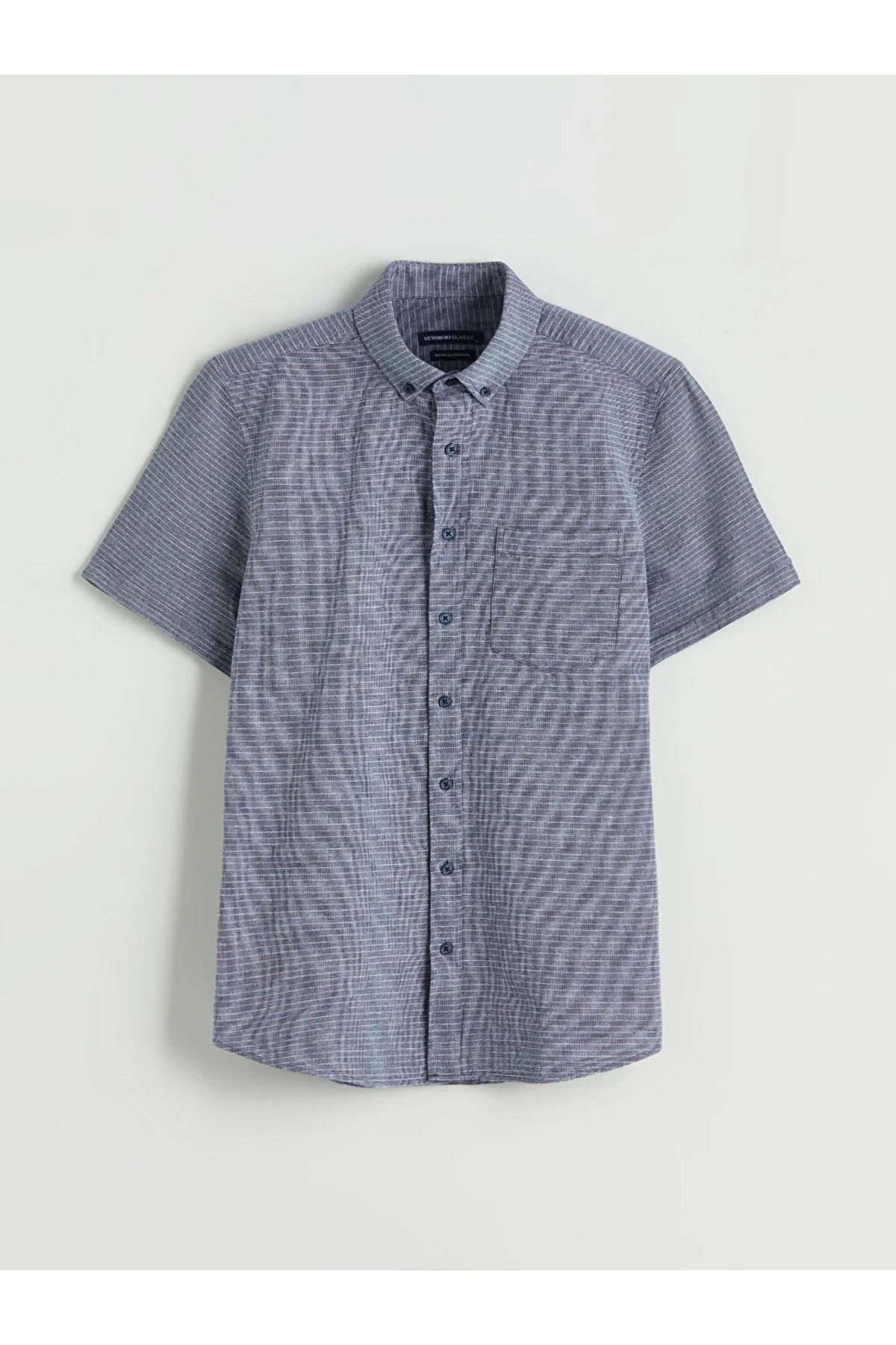 LC Waikiki LCWAIKIKI Classic Lacivert Regular Fit Kısa Kollu Armürlü Erkek Gömlek