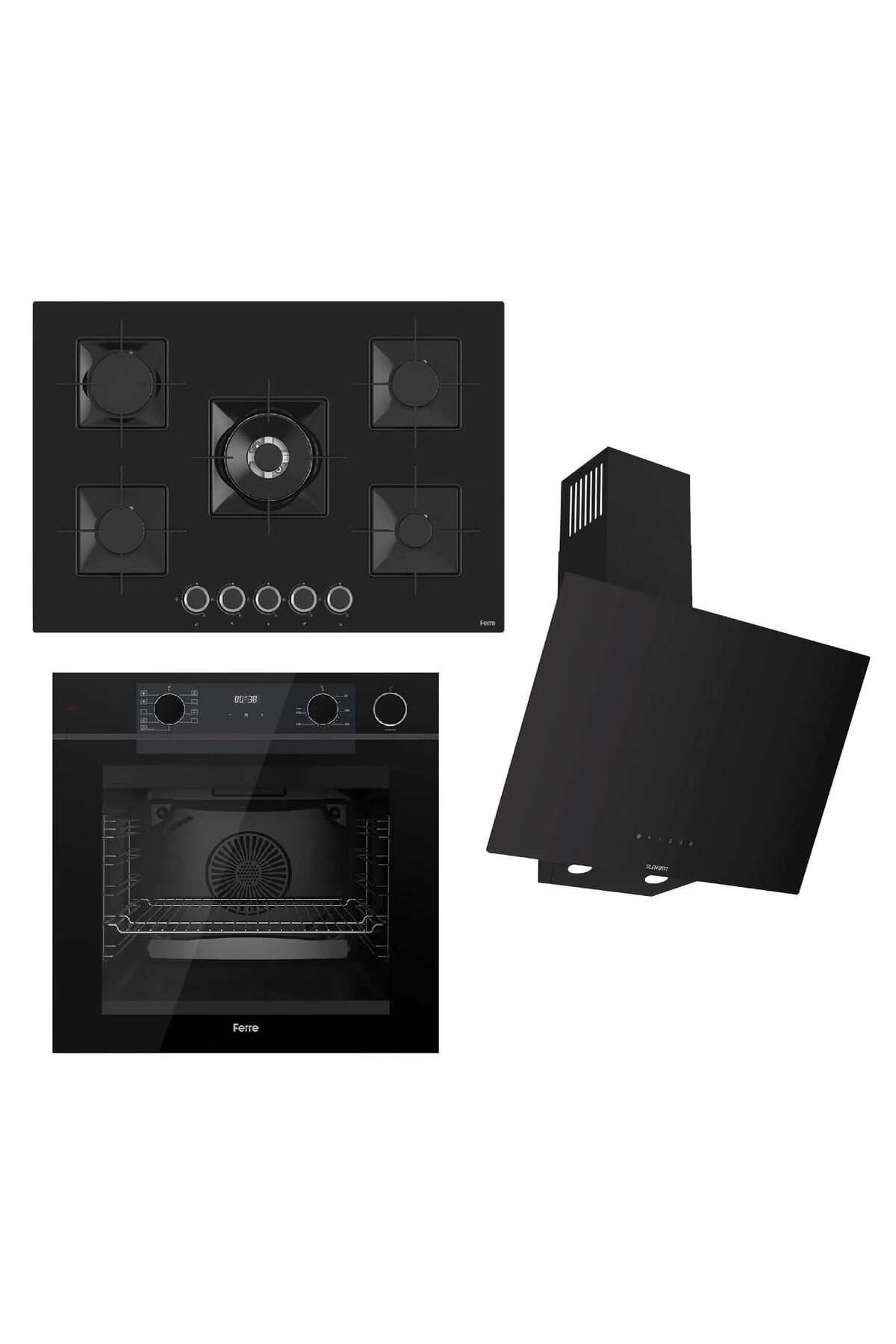 Ferre STEAMART-FRYART-SILENTART Serisi Siyah Set (SS035 + QEP64CS +D077-SA ) - Emaye Izgara