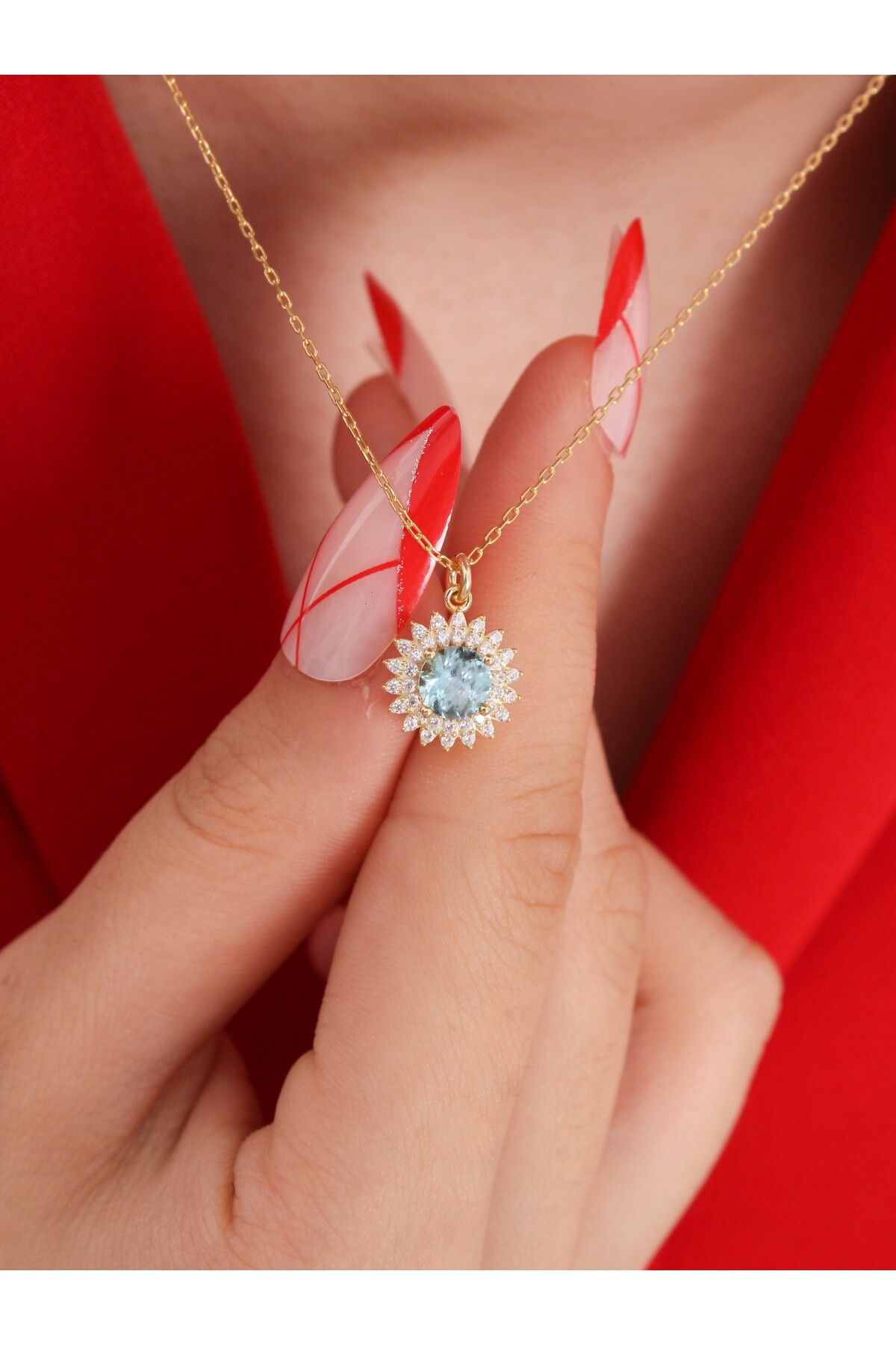 LİNOVE JEWELLERY aquamarine Güneş Kolye, 925 Ayar Gümüş Kolye, Güneşli Kolye, Aqua Gümüş Kolye