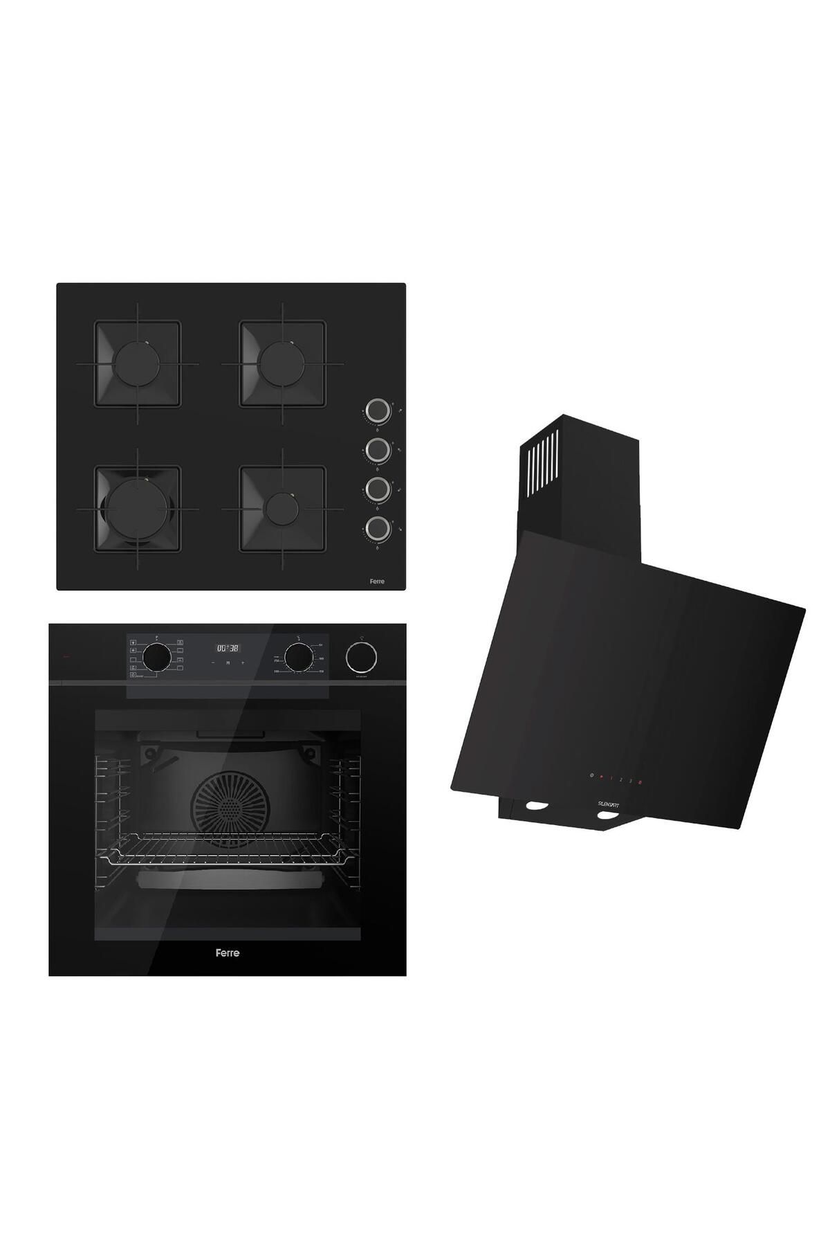 Ferre STEAMART-FRYART-SILENTART Serisi Siyah Set (SS205 + QEP64CS +D077-SA ) - Emaye Izgara