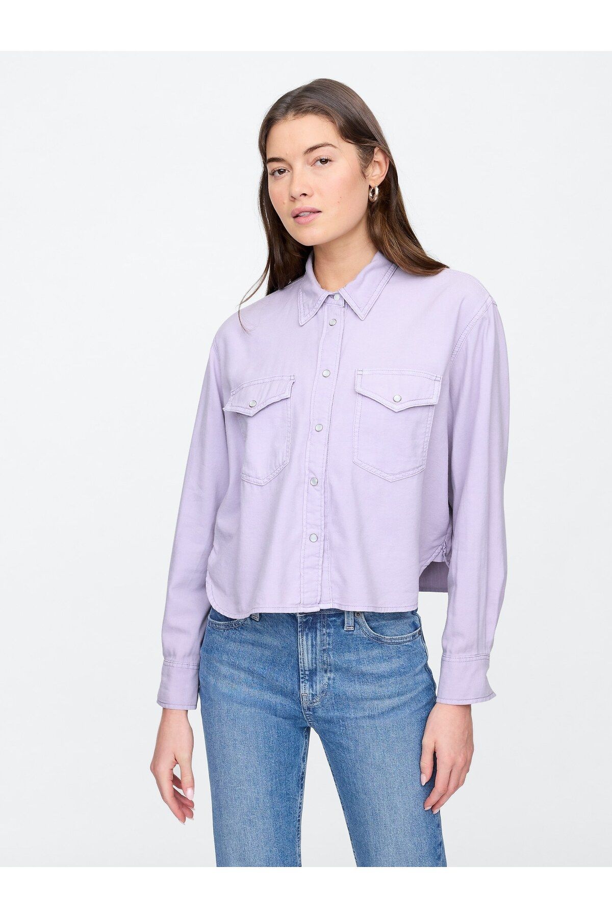 GAP Kadın Lila Denim Western Gömlek