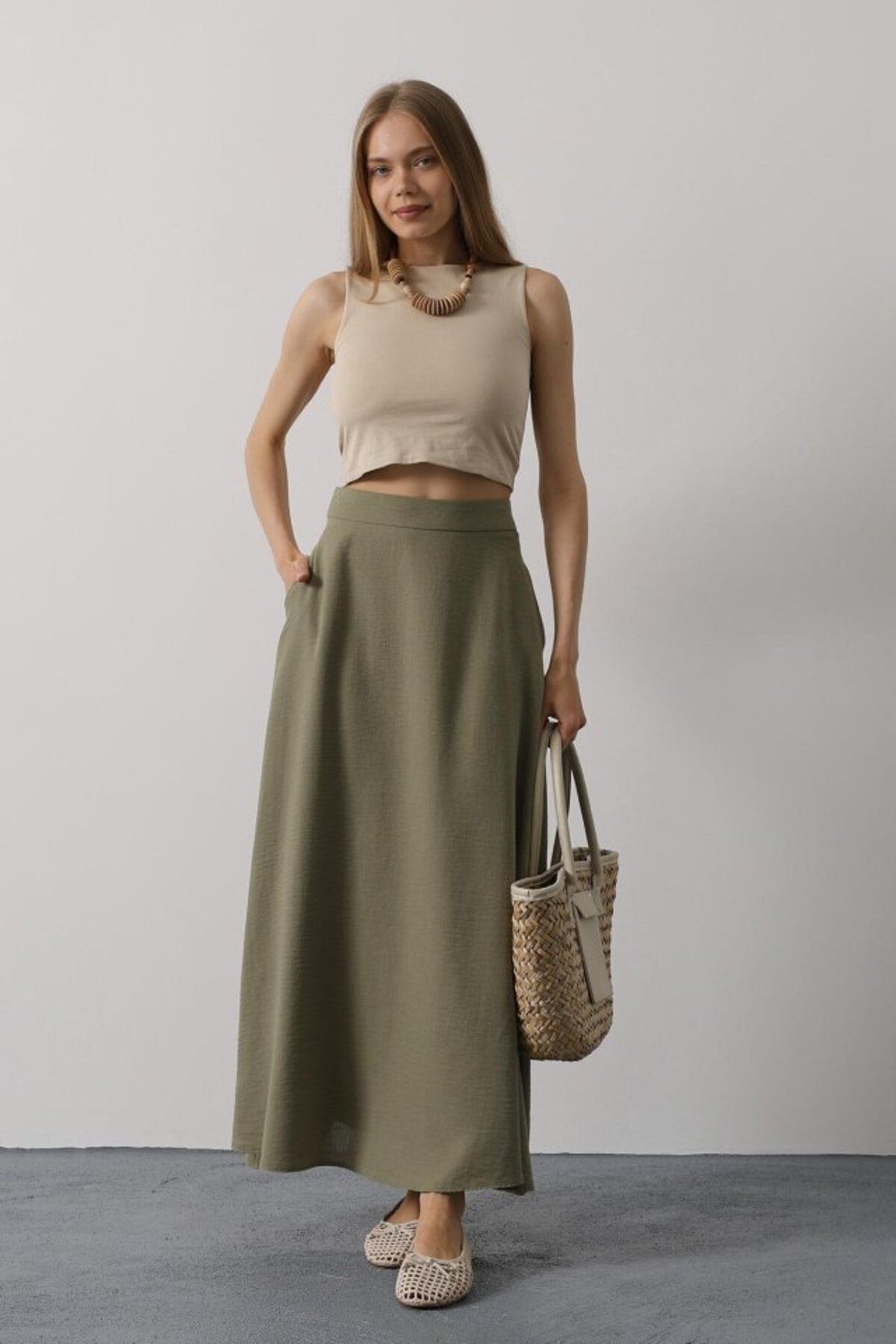 velmorafashion Keten Etek - Haki