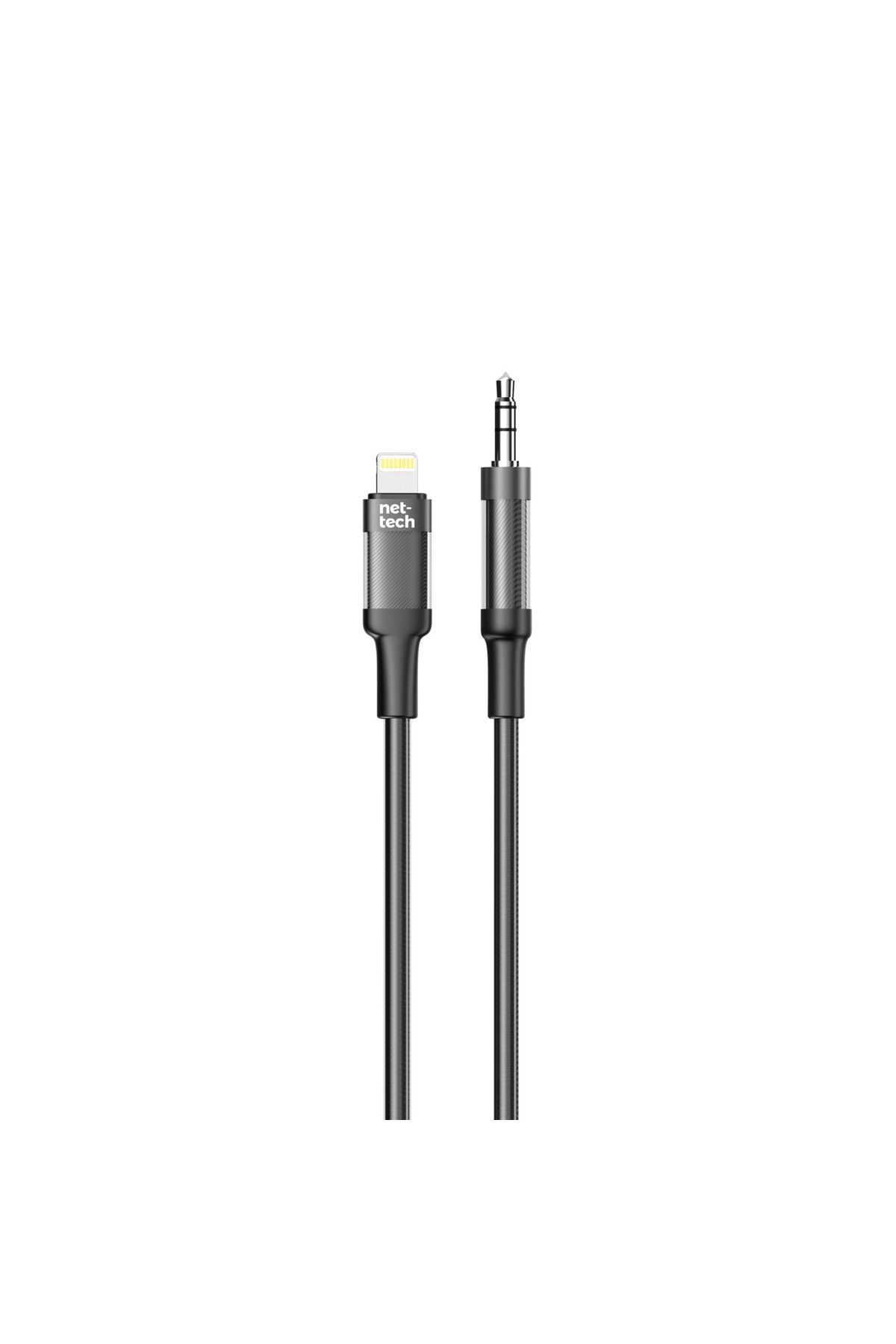 Nettech NT-AC06 Plastik 100 Cm Jack To Lightning Aux Kablo (Siyah)