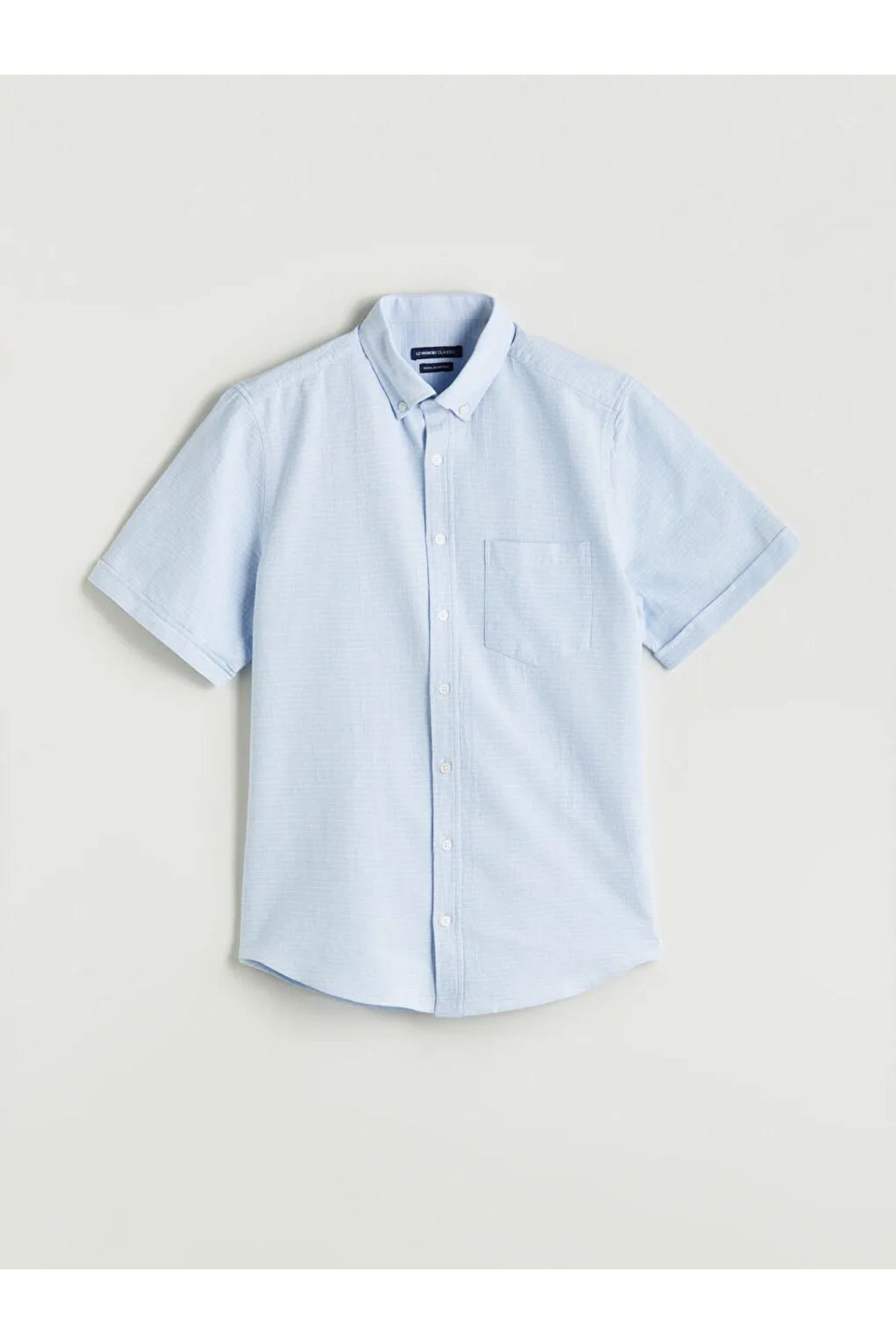 LC Waikiki LCWAIKIKI Classic Mavi Regular Fit Kısa Kollu Armürlü Erkek Gömlek