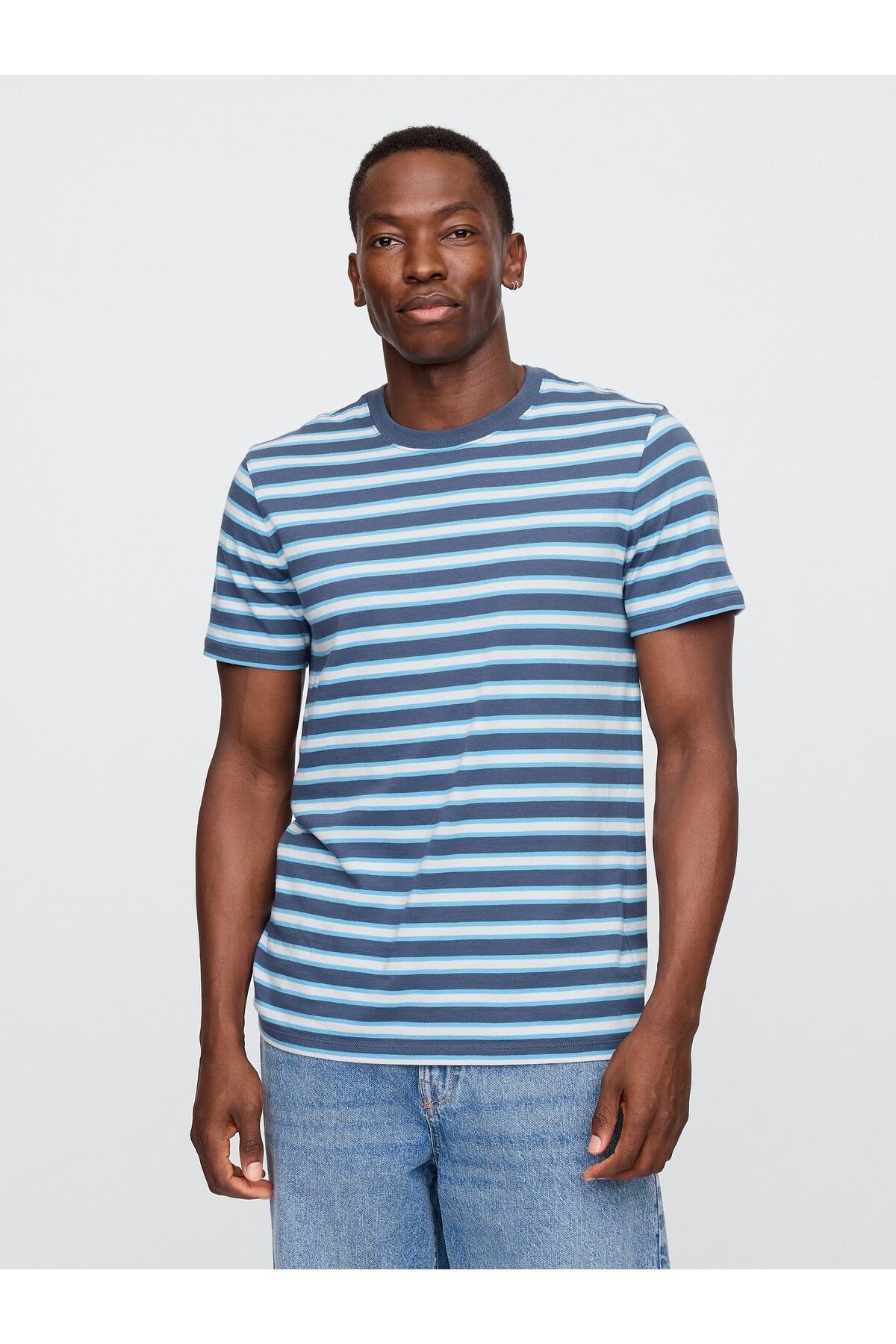 GAP Erkek Mavi Yuvarlak Yaka Çizgili T-Shirt