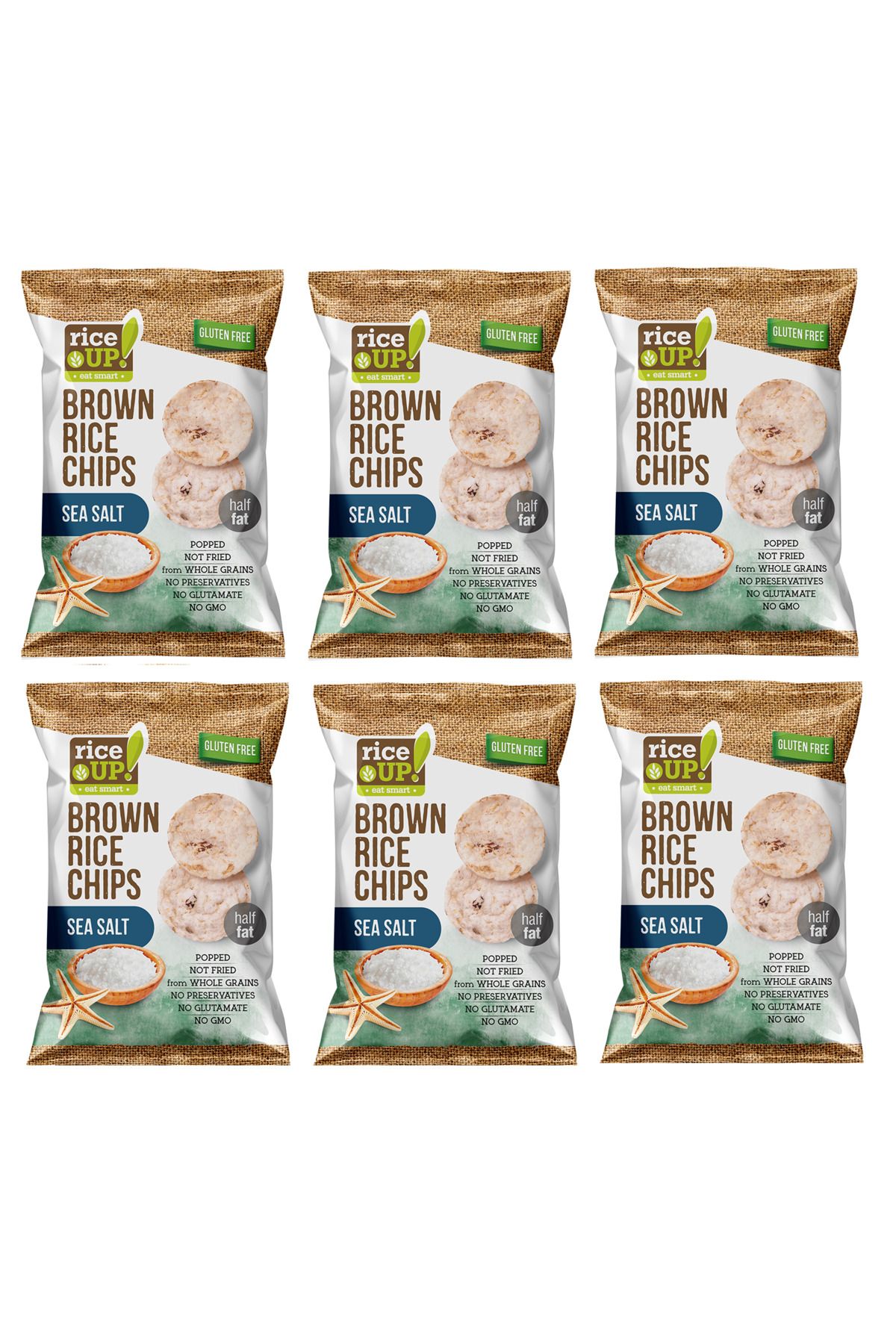 Rice Up 6 Adet Glutensiz Sea Salt, Brown Rice Chips 60g