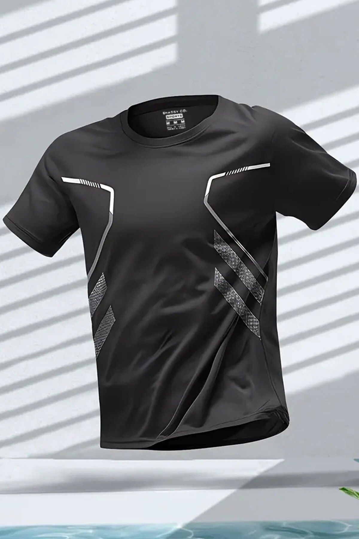 GHASSY CO. Ghassy Co. Erkek Ultra Esnek Nem Emici Vücut Geometrik Hızlı Kuruyan Hafif Spor T-shirt