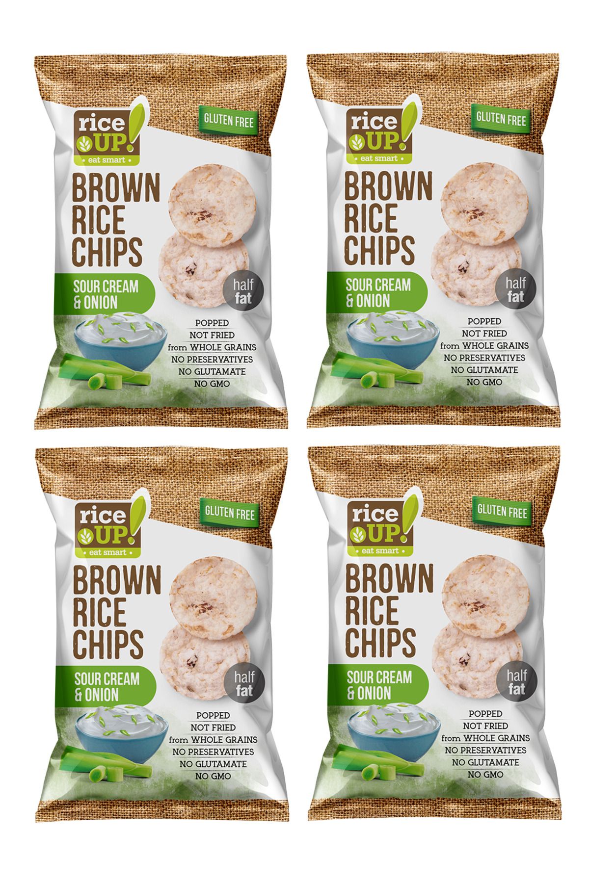Rice Up 4 Adet Glutensiz Sour Cream and Onion, Brown Rice Chips 60g