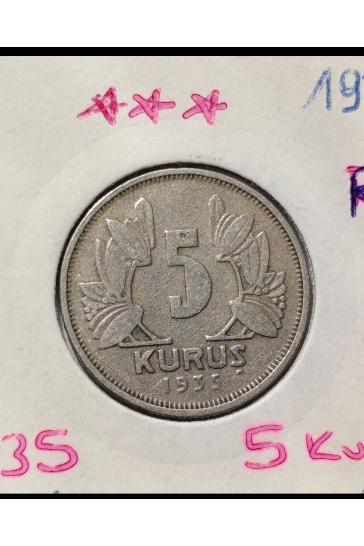 Koleksiyon 1935 YILI 5 KURUŞ ÇÇT+. *RR* ÇOK NADİR