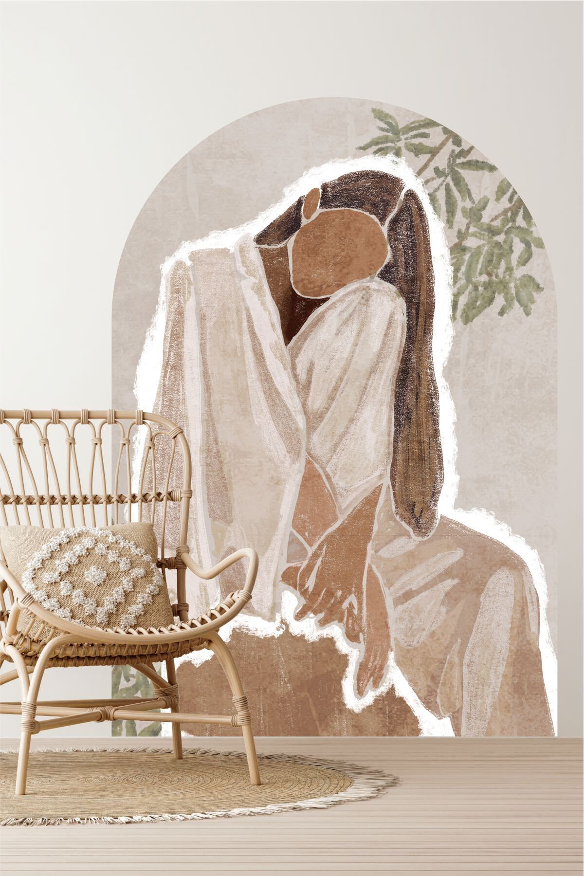 Piksel Grafik Boho Woman Bohem Oval Duvar Sticker- Bohem Koleksiyon