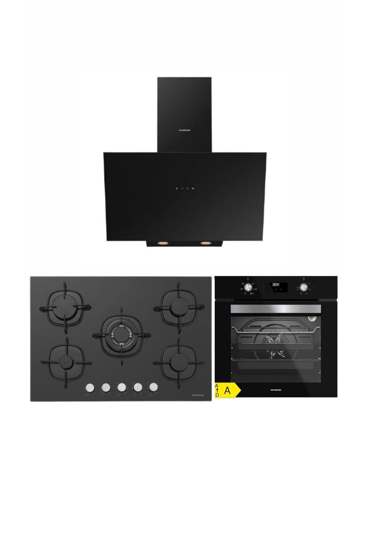 Silverline Siyah Cam Ankastre Set (3481 Flam - CS5365B01 75 Cm 5 Gözü Gazlı Ocak - BO6502B02)
