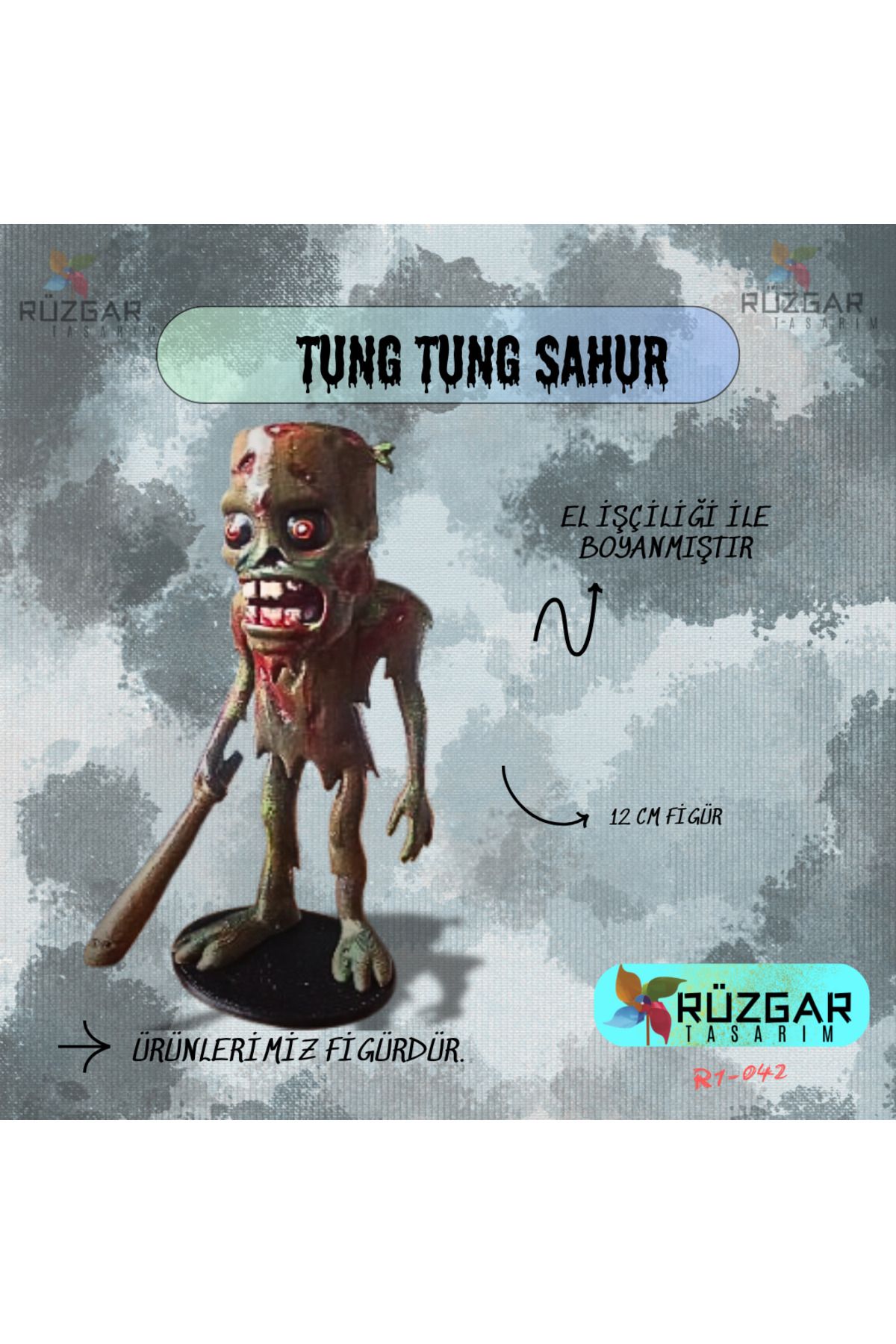 Rüzgar Tasarım Tung Tung Sahur Zombie 12 Cm Figür- Zombies Brainrot Tung Tung Tung Sahur - Issırıklı Tung
