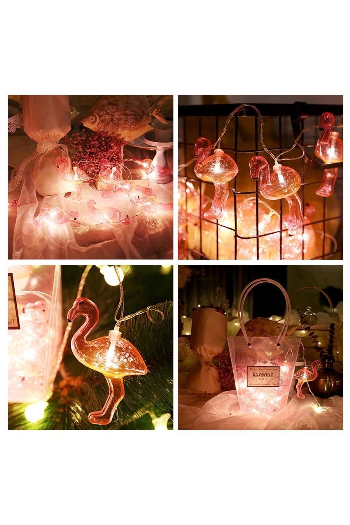 İnnMerry 10&apos;lu Pilli Led Flamingo Dekoratif Işık Zinciri Aydınlatma 1,5 Mt (5047)