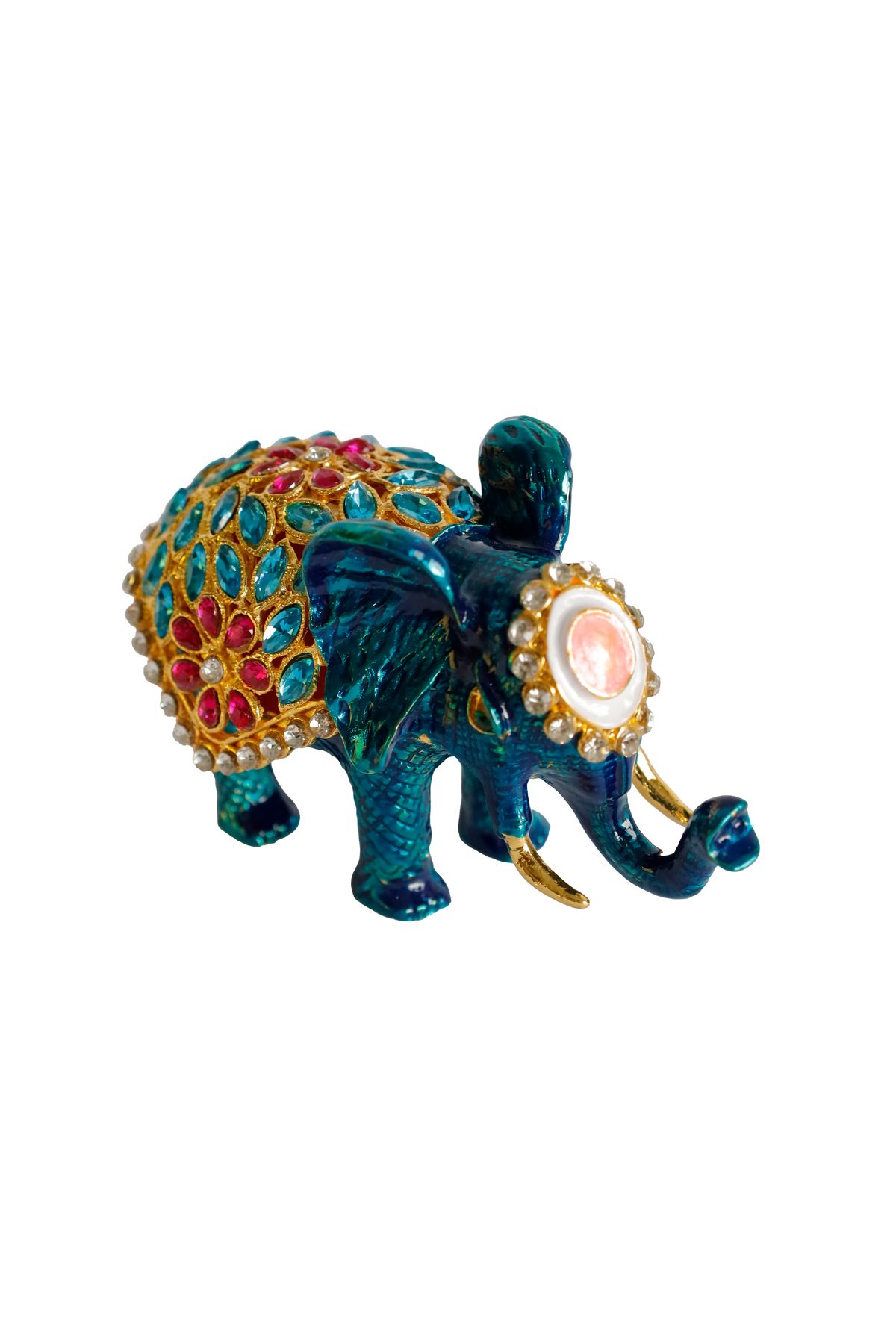 taru pasaj Kristal Taşlı Metal Fil Biblo – 12x7 cm – El Yapımı Dekoratif Süs Eşyası – Şans ve Bereket Sembolü