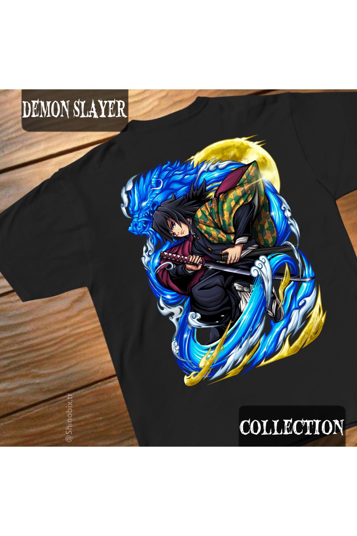 SHINOBIX Demon Slayer Anime Giyu Tomioka Su Hashirası Baskılı Oversize T-Shirt