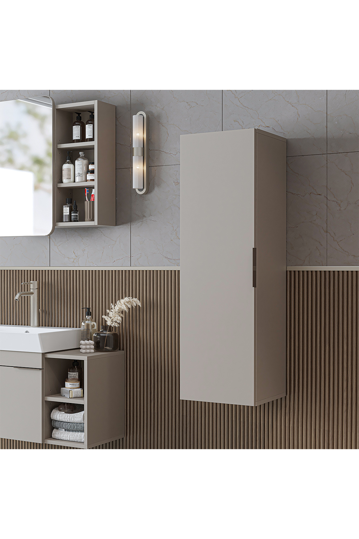 ROOMART Likya Banyo Dolabı Mat Mdflam 114 Cm Banyo Boy Dolabı