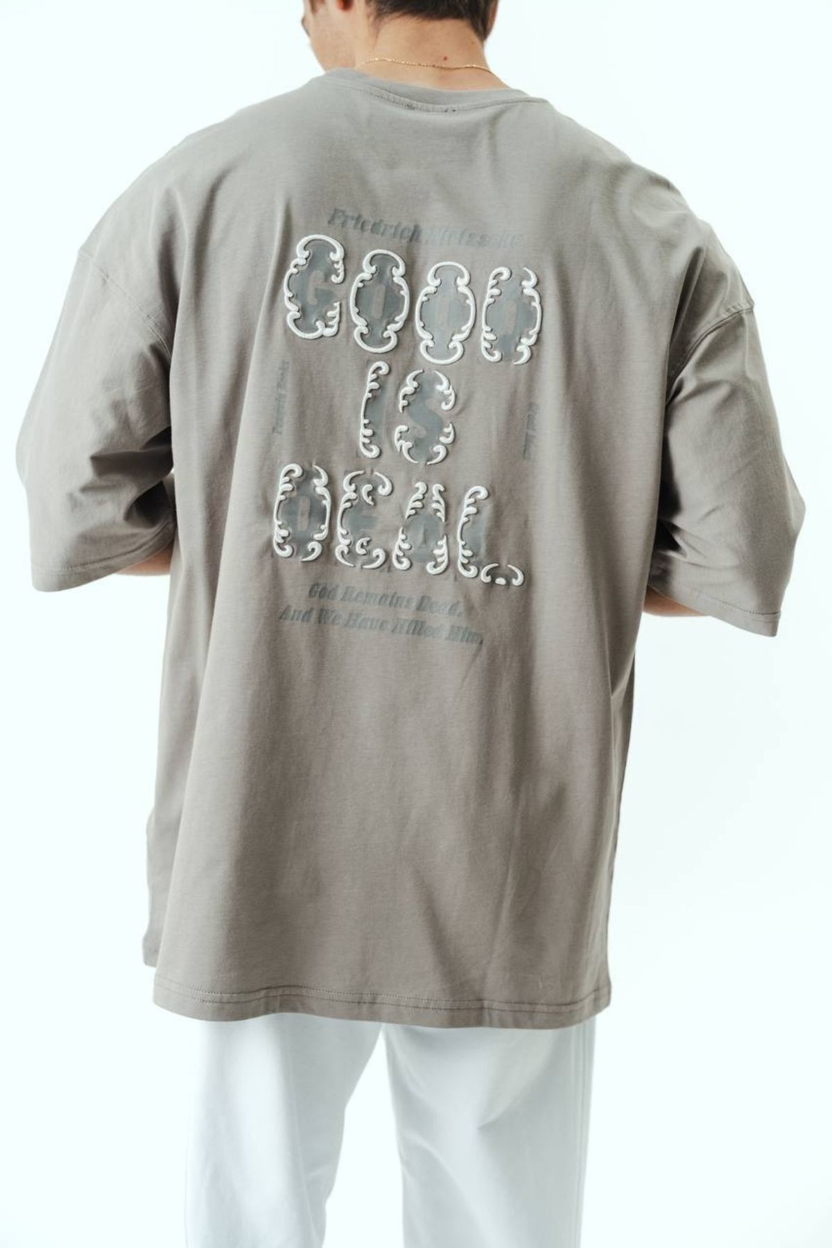 Chirkef Unisex Oversize 100% Pamuk Premium Kumaş Sırt Baskılı Bisiklet Yaka Sokak Stili T-Shirt Good Deal