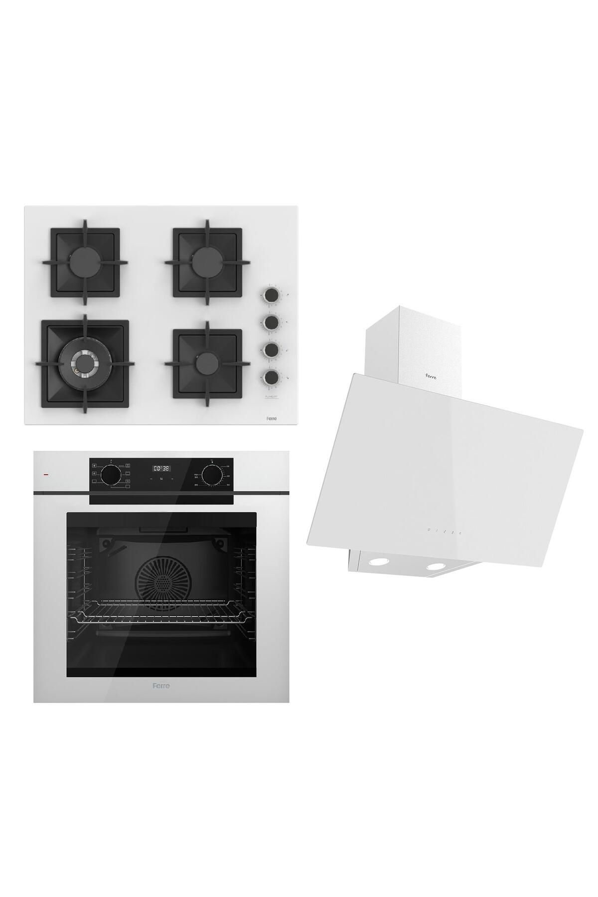 Ferre FRYART Serisi Beyaz Set (SC406-WFA + QEP63CB +D078 ) - Döküm Izgara / 65 cm Ocak