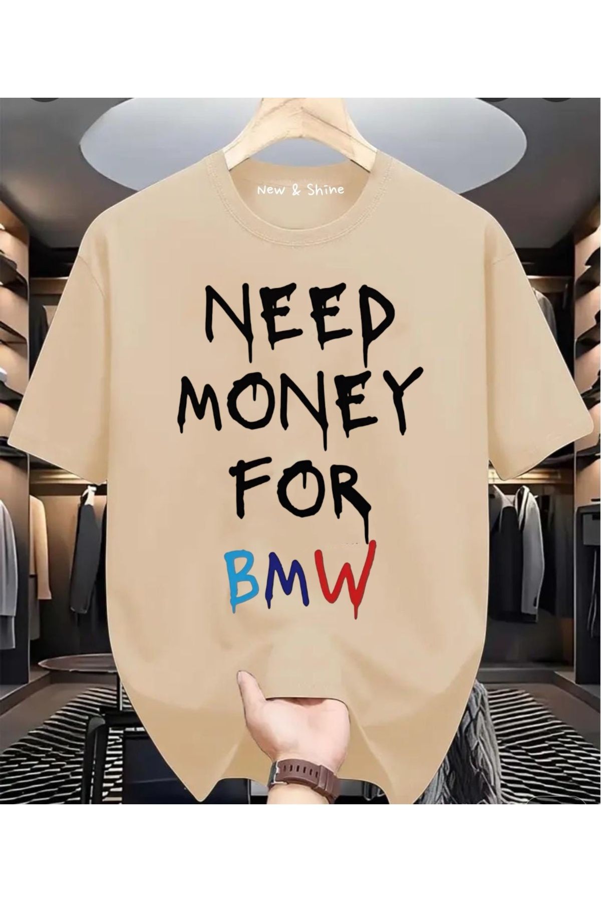 New Shine Need More Money For BMW Baskılı Oversize T-Shirt