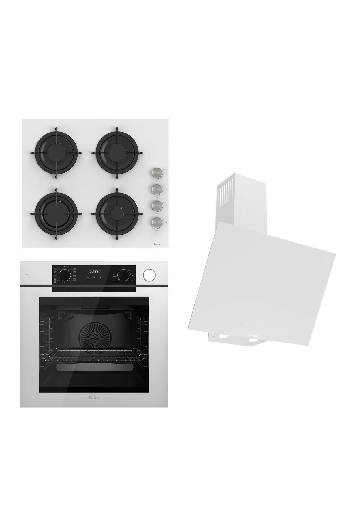 Ferre STEAMART-FRYART-SILENTART Serisi Beyaz Set (CS206 + QEP64CB +D078-SA ) - Emaye Izgara