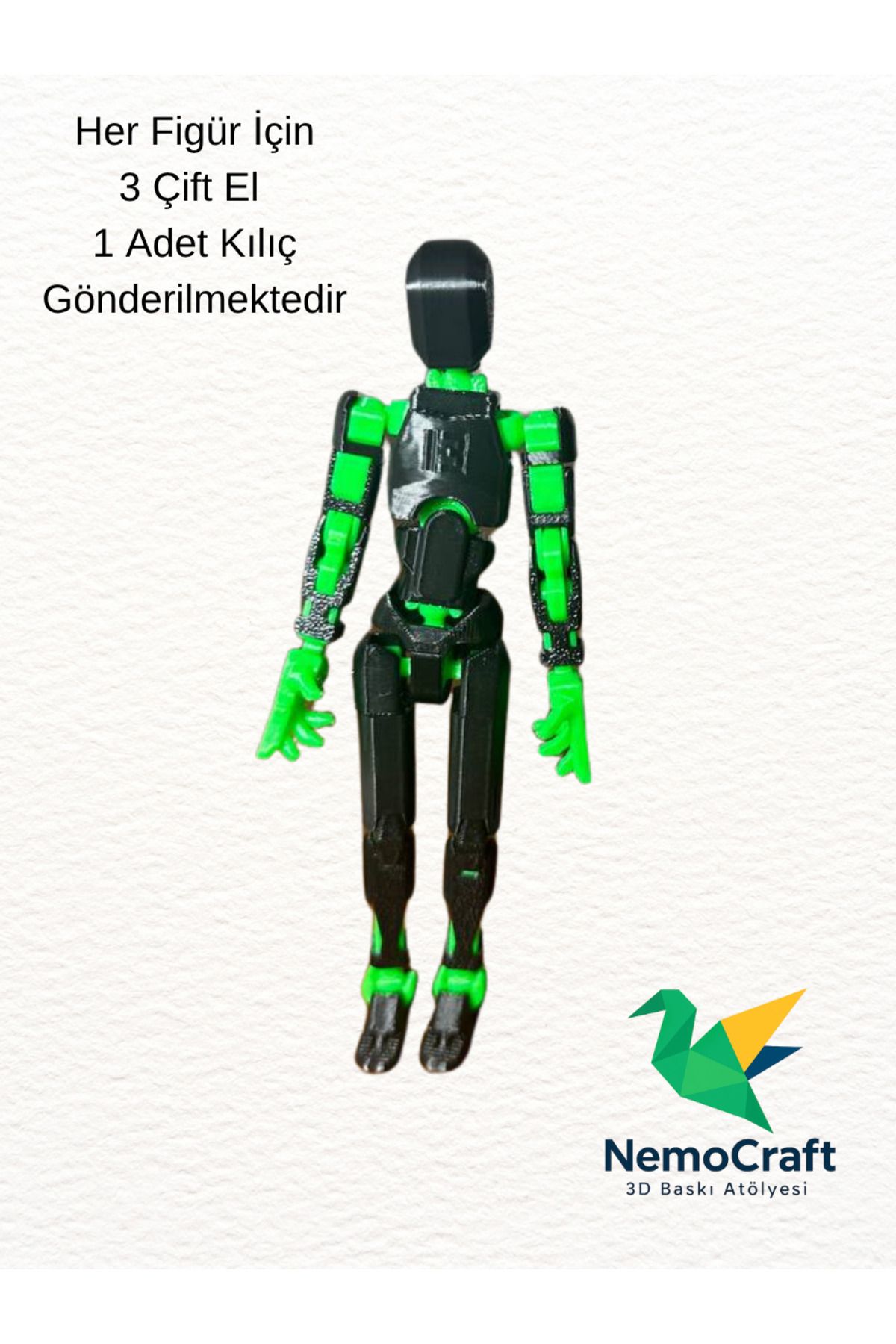 NemoCraft Lucky 13 Oynar Eklemli Robot Figür Dumy Oyuncak Siyah Yeşil 14cm