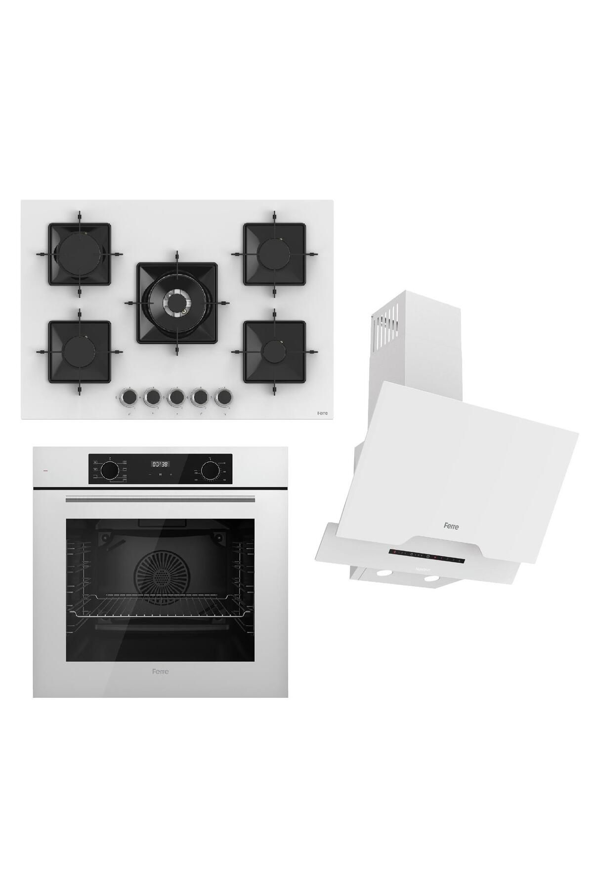 Ferre STEAMART-FRYART-SILENTART Serisi Beyaz Set (SS036 + QBL63CB +D064-SA ) - Emaye Izgara - 75 Cm