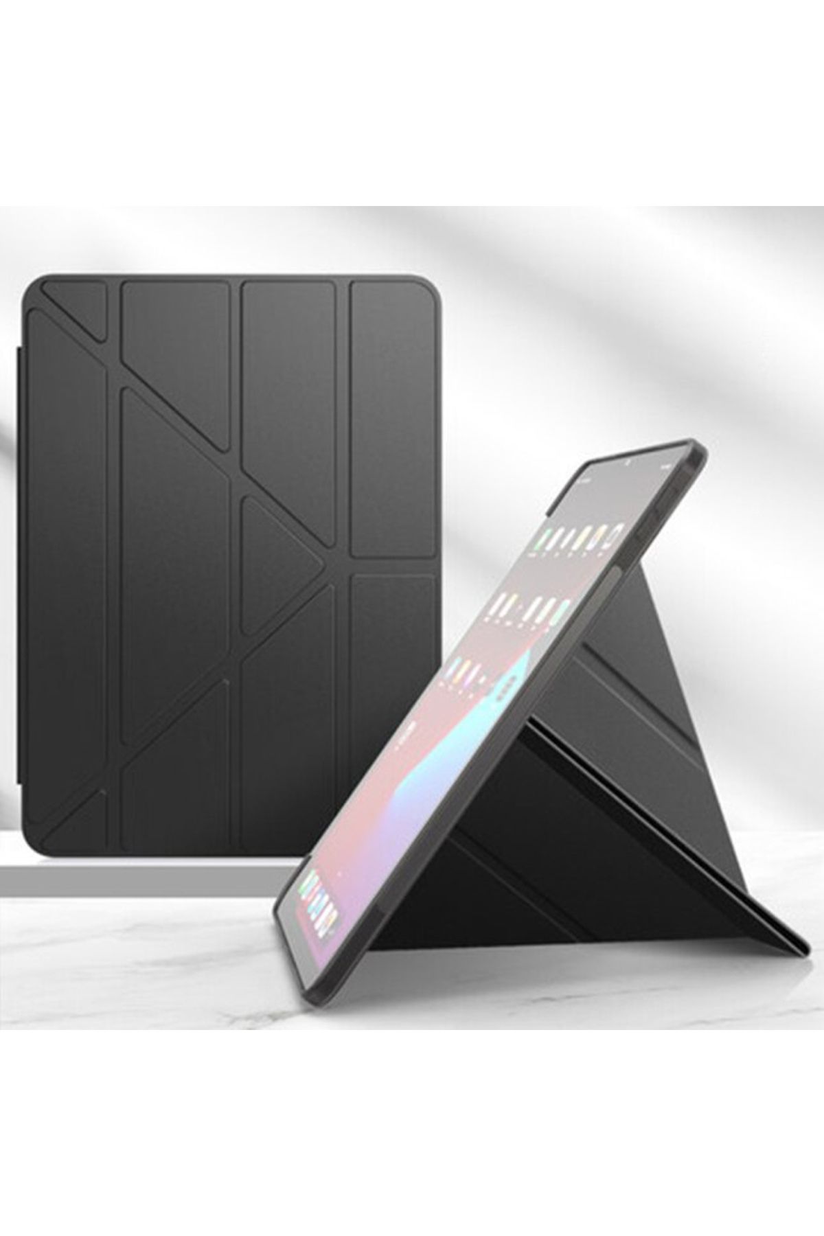 Smart Tech Apple iPad Air 4 Nesil Uyumlu A2316 A2324 A2325 A2072 Smart Cover Üçgen Stand Arkası Şeffaf Tablet K