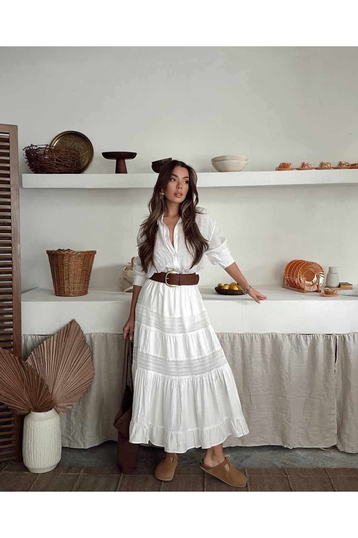ALİZELER İLERİ MODA UZUN ETEK ASTARLI BEYAZ