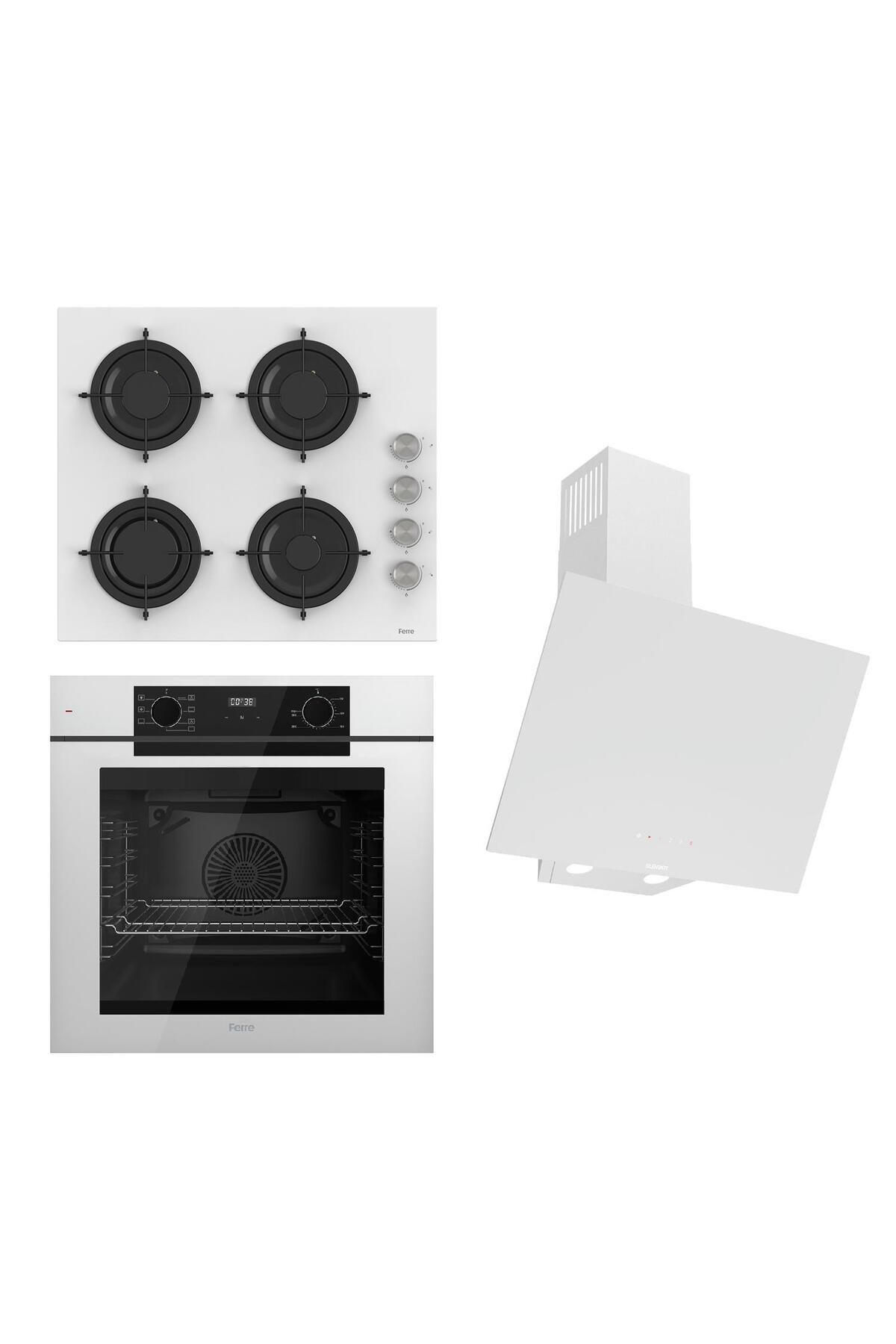 Ferre STEAMART-FRYART-SILENTART Serisi Beyaz Set (CS206 + QEP63CB +D078-SA ) - Emaye Izgara