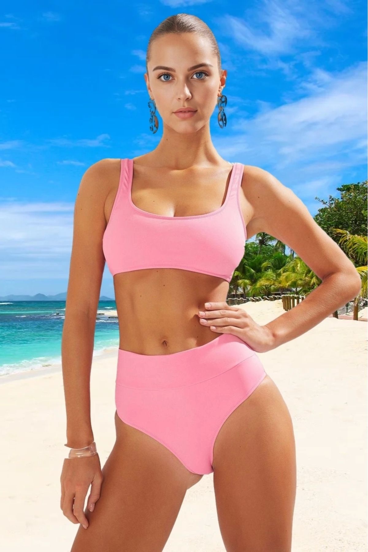 PayBuy Desenli Bikini Takımı Özel Tasarım Ergonomik Kesim Hızlı Kuruyan Şık Detaylı Su Sporları İçin